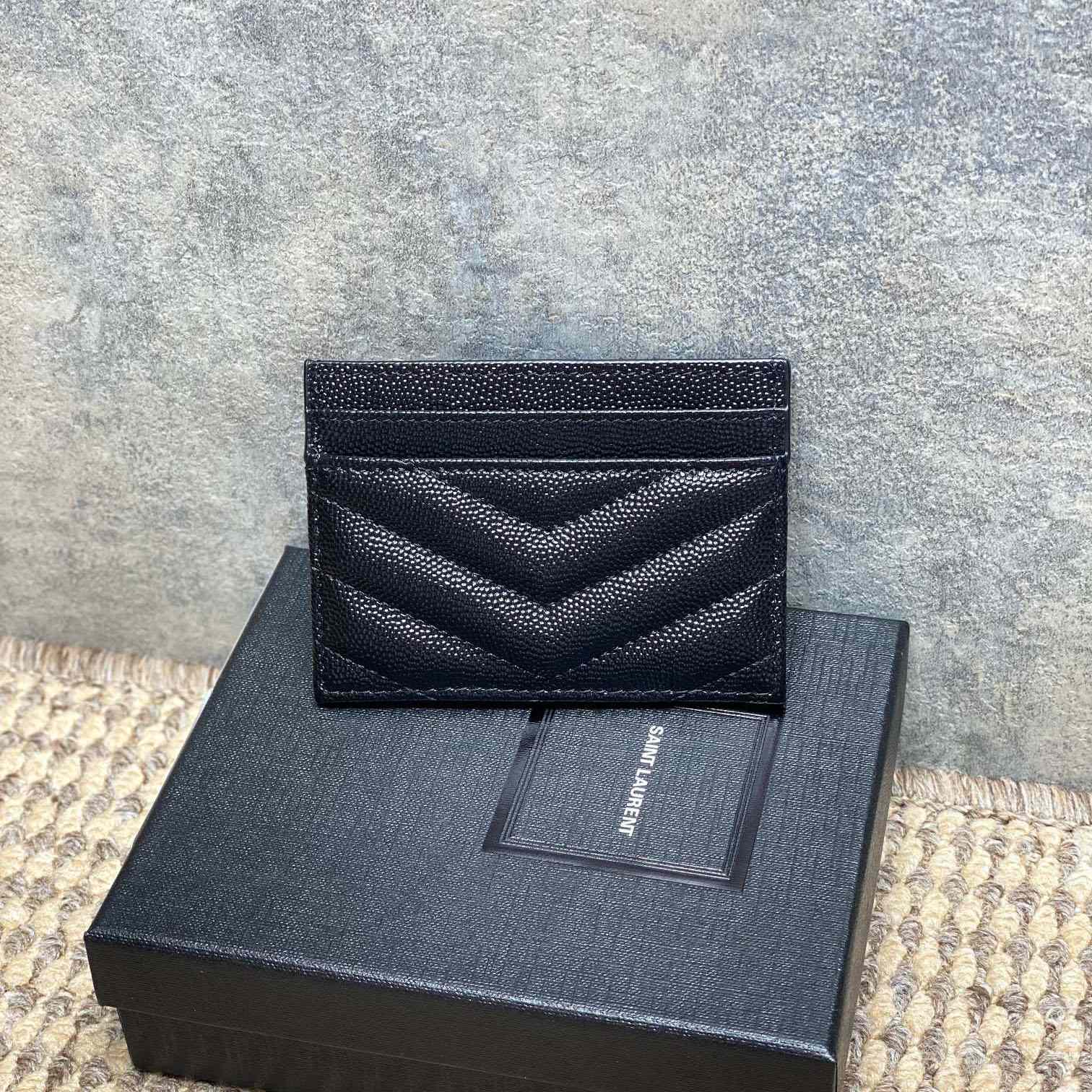 Saint Laurent Cassandre Matelasse Card Case In Grain Dde Poudre Leather - DesignerGu