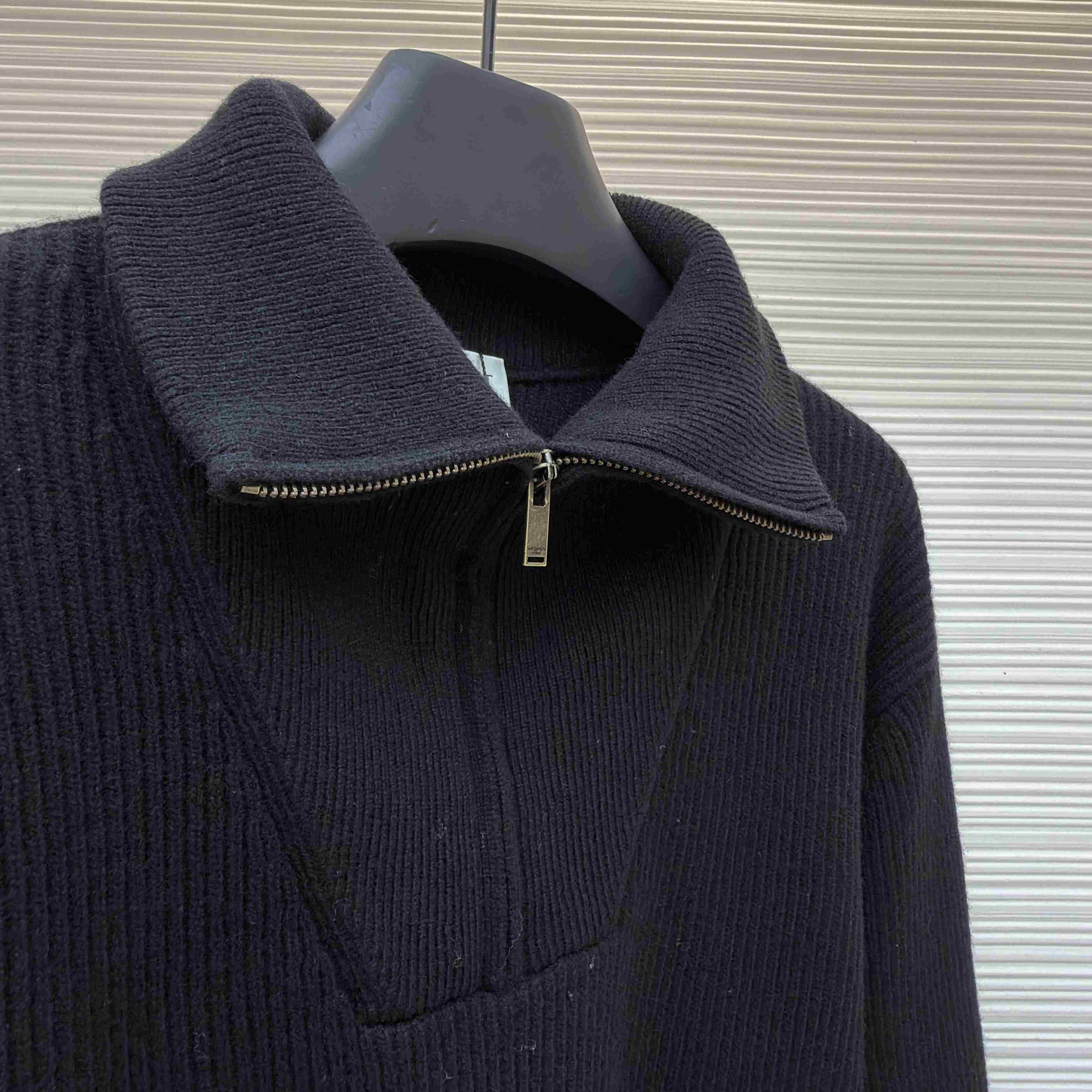 Saint Laurent Half-Zip Sweater In Rib-Knit Wool - DesignerGu