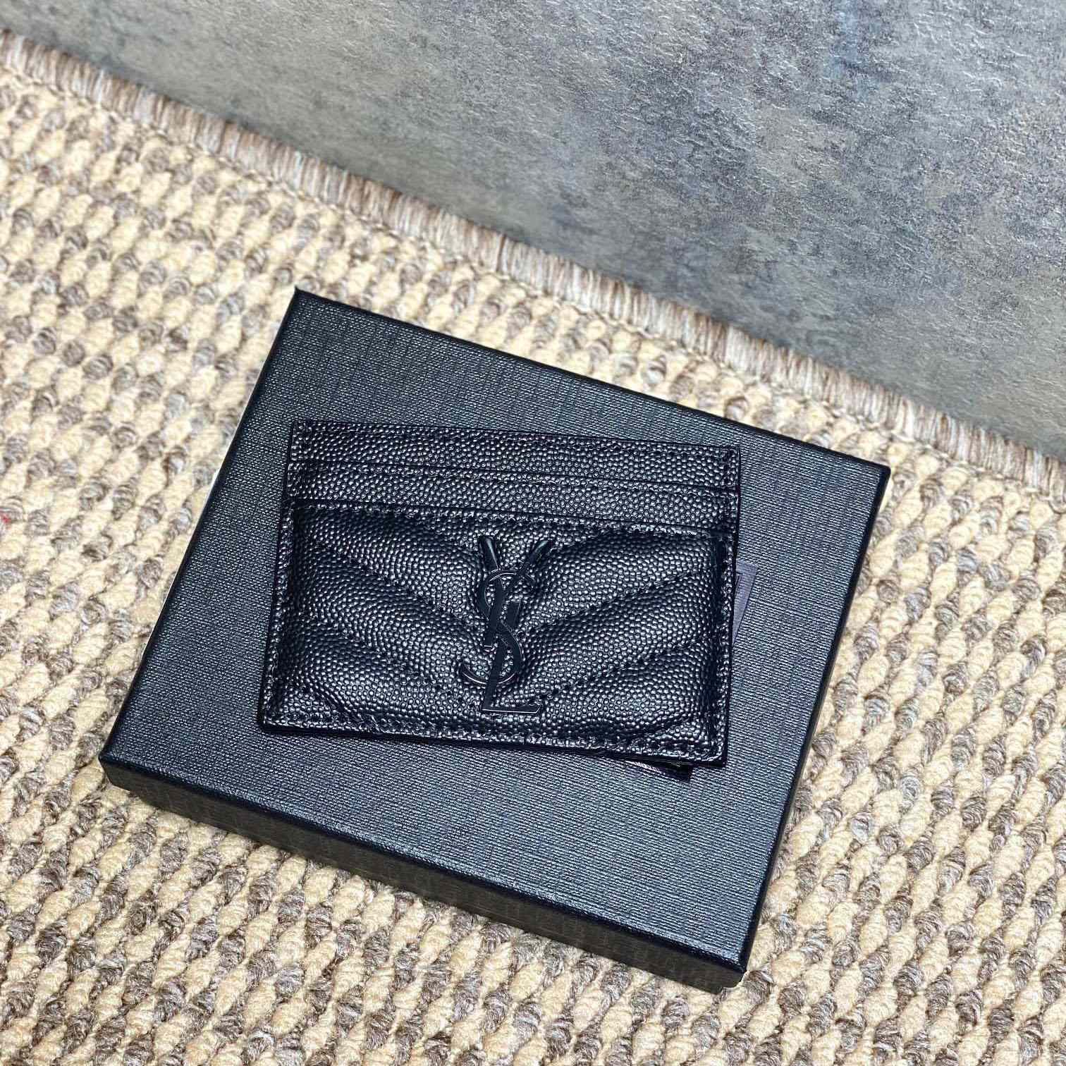 Saint Laurent Cassandre Matelasse Card Case In Grain Dde Poudre Leather - DesignerGu