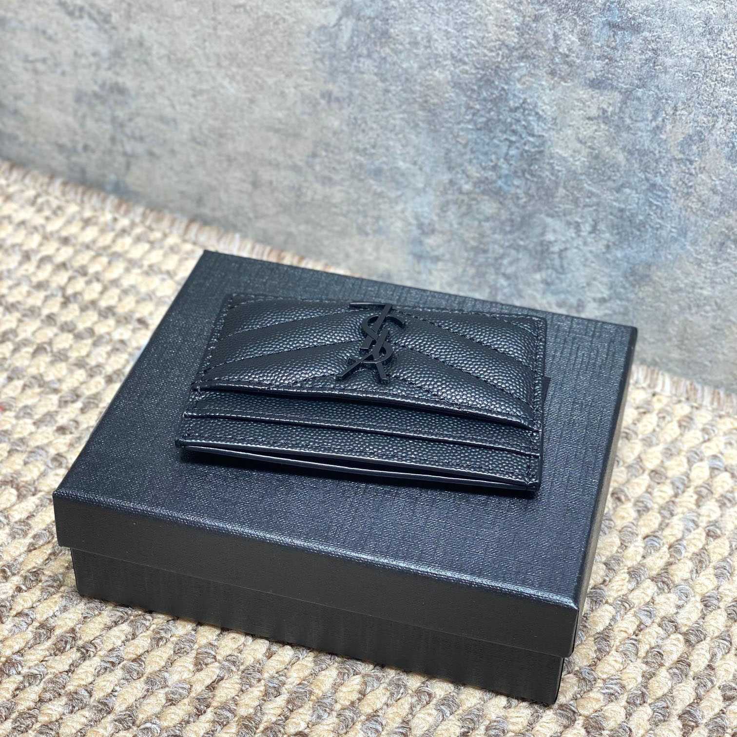 Saint Laurent Cassandre Matelasse Card Case In Grain Dde Poudre Leather - DesignerGu