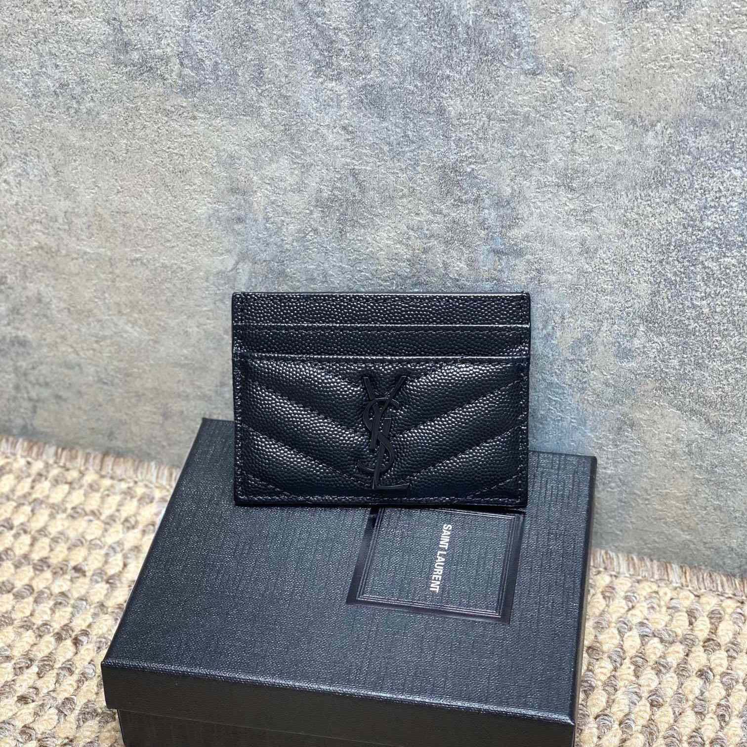 Saint Laurent Cassandre Matelasse Card Case In Grain Dde Poudre Leather - DesignerGu