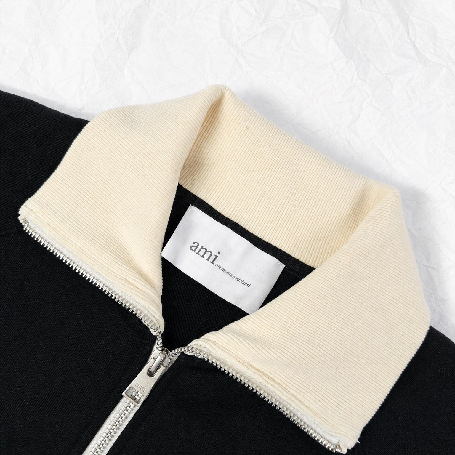 AMI Paris Black Zipped Cotton Sweatshirt With Ami De Coeur - DesignerGu