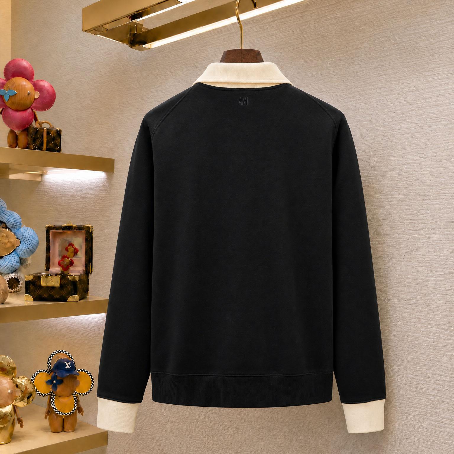 AMI Paris Black Zipped Cotton Sweatshirt With Ami De Coeur - DesignerGu