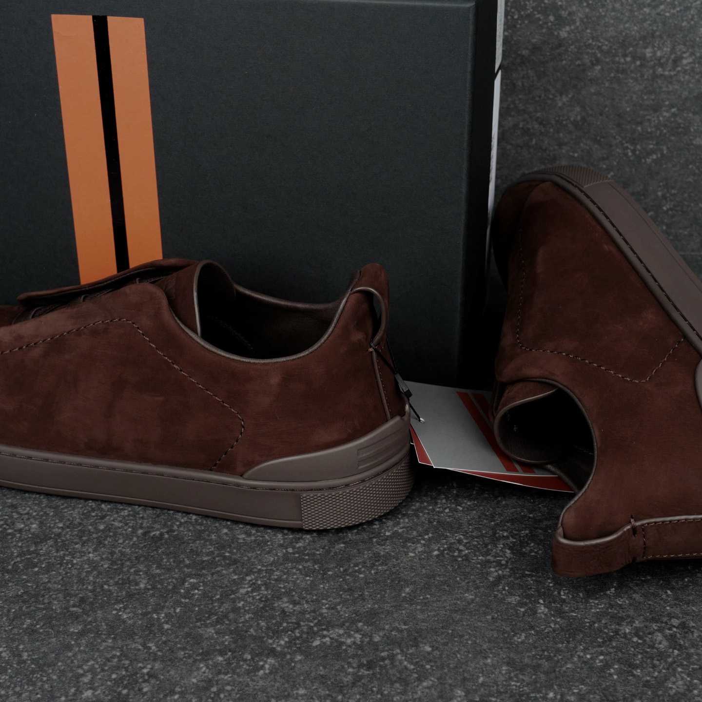 Zegna Brown Triple Stitch™ SECONDSKIN Sneakers - DesignerGu