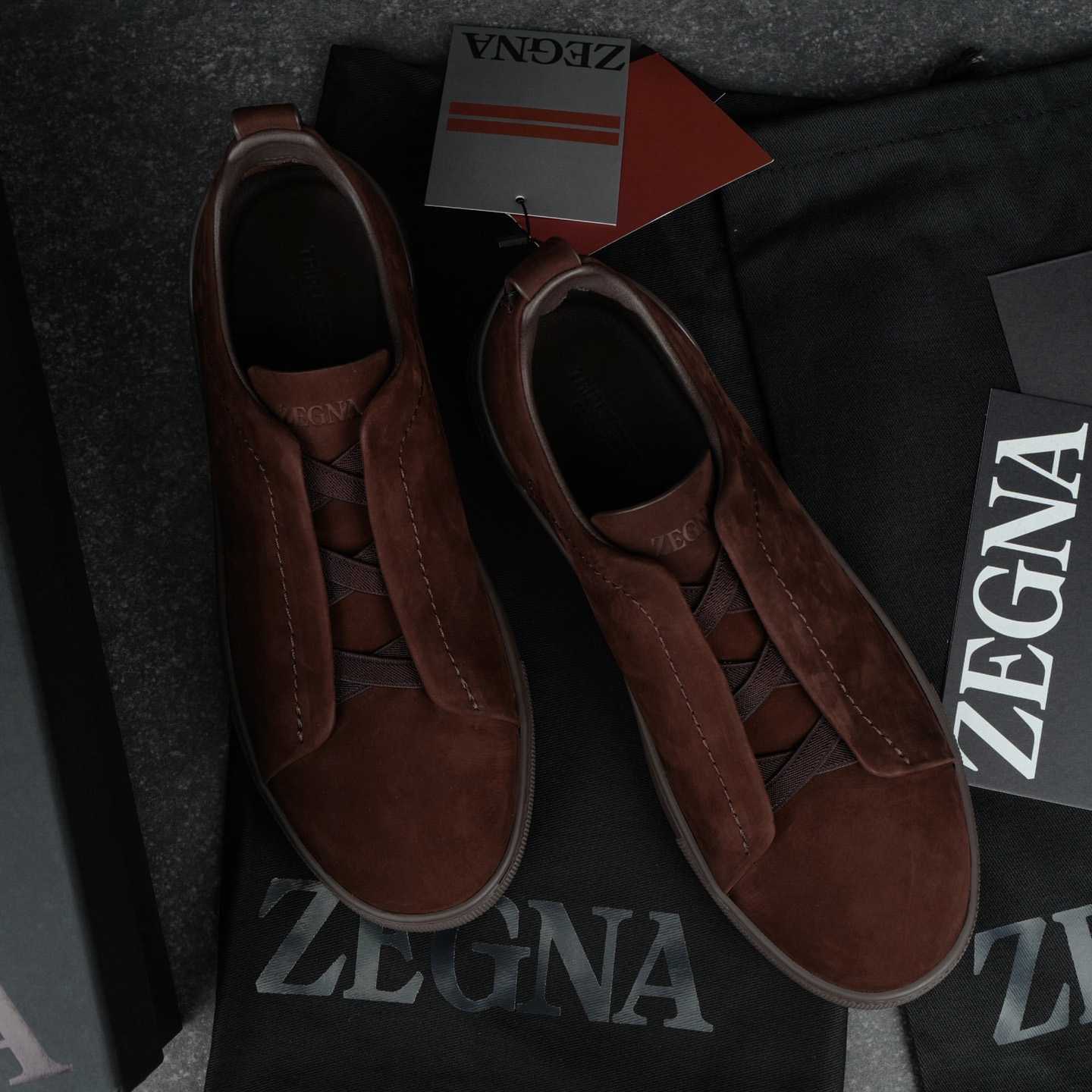 Zegna Brown Triple Stitch™ SECONDSKIN Sneakers - DesignerGu