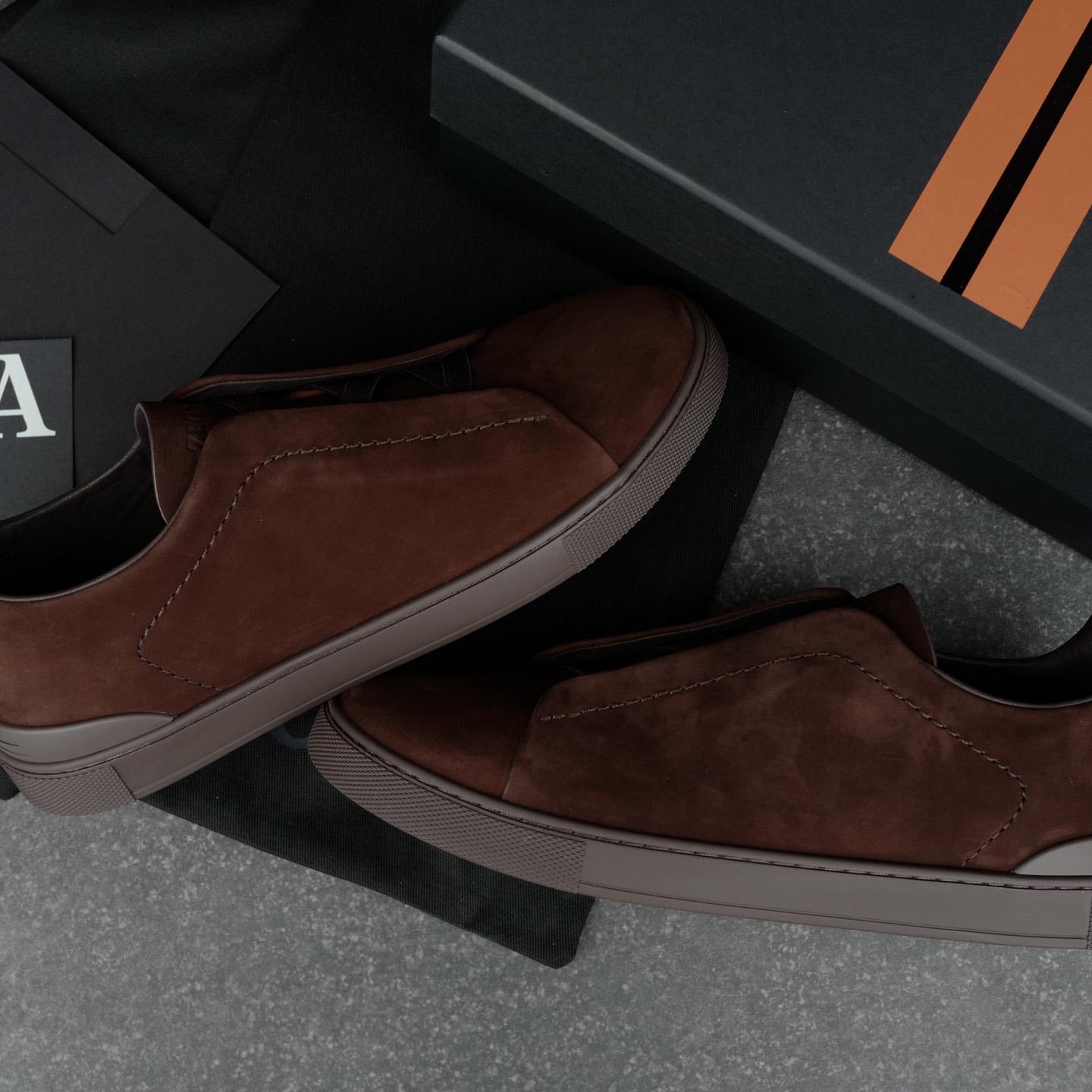 Zegna Brown Triple Stitch™ SECONDSKIN Sneakers - DesignerGu