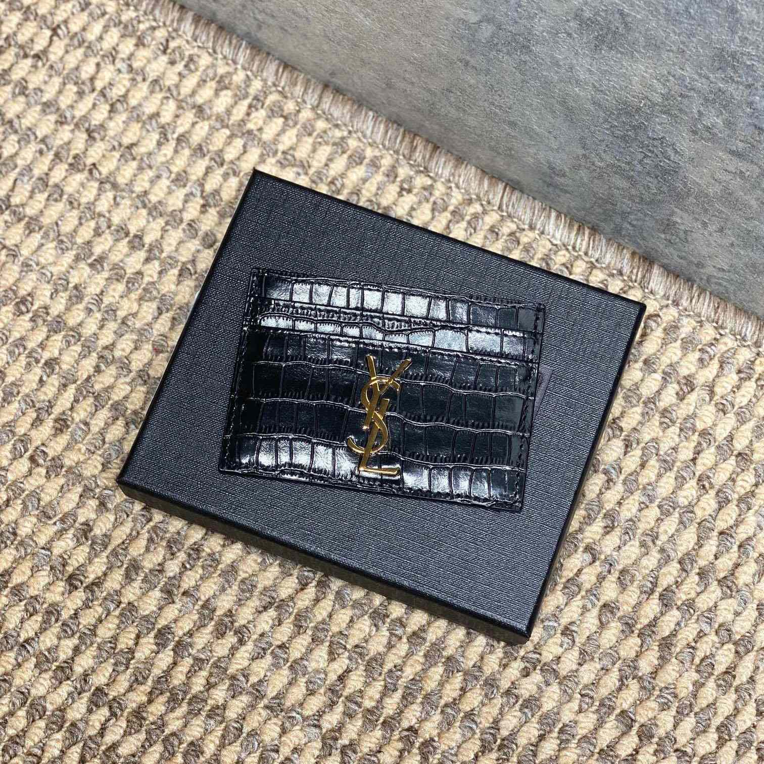 Saint Laurent Cassandre Card Case In Crocodile-Embossed Shiny Leather - DesignerGu