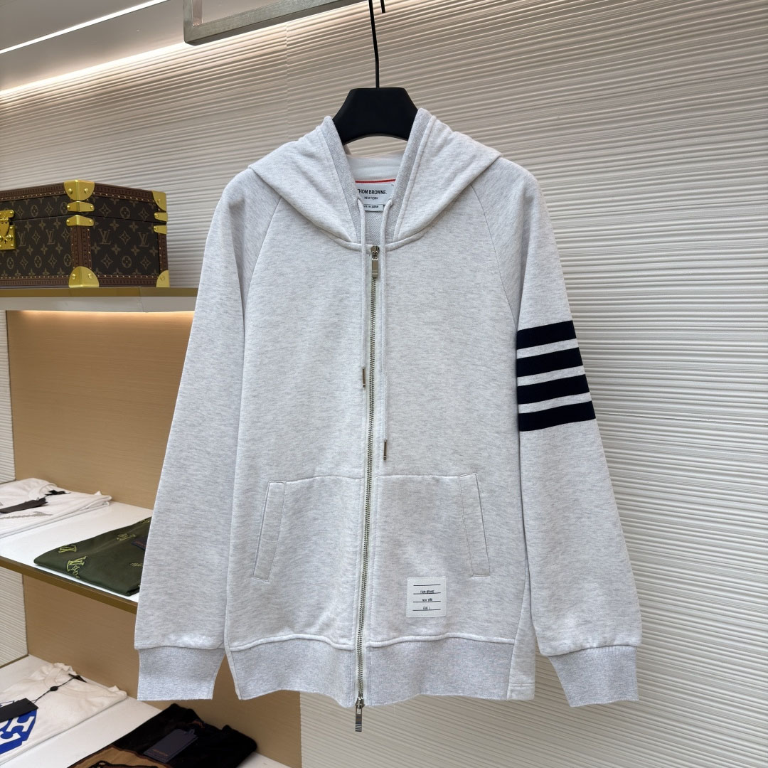 Thom Browne Classic Loopback 4-Bar Zip Up Hoodie - DesignerGu
