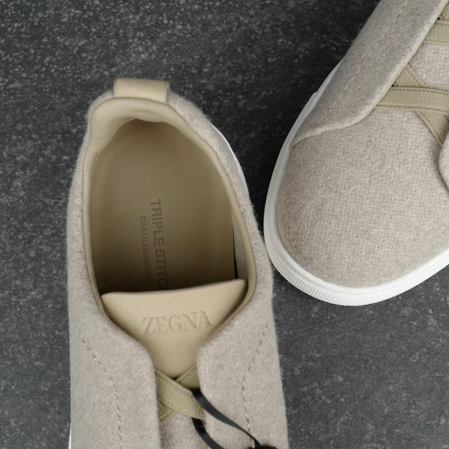 ZEGNA Light Taupe Triple Stitch™ Oasi Cashmere Sneakers - DesignerGu