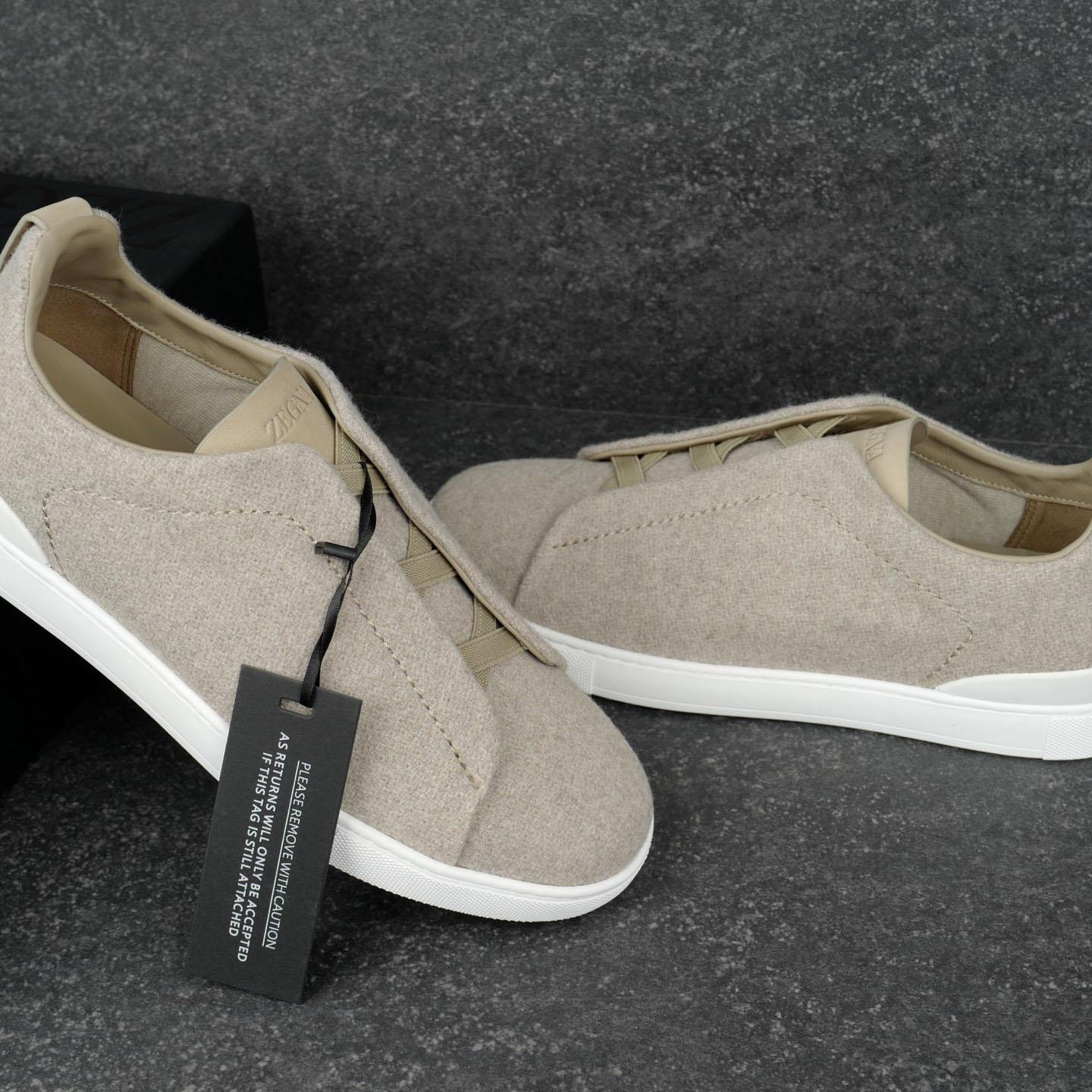 ZEGNA Light Taupe Triple Stitch™ Oasi Cashmere Sneakers - DesignerGu