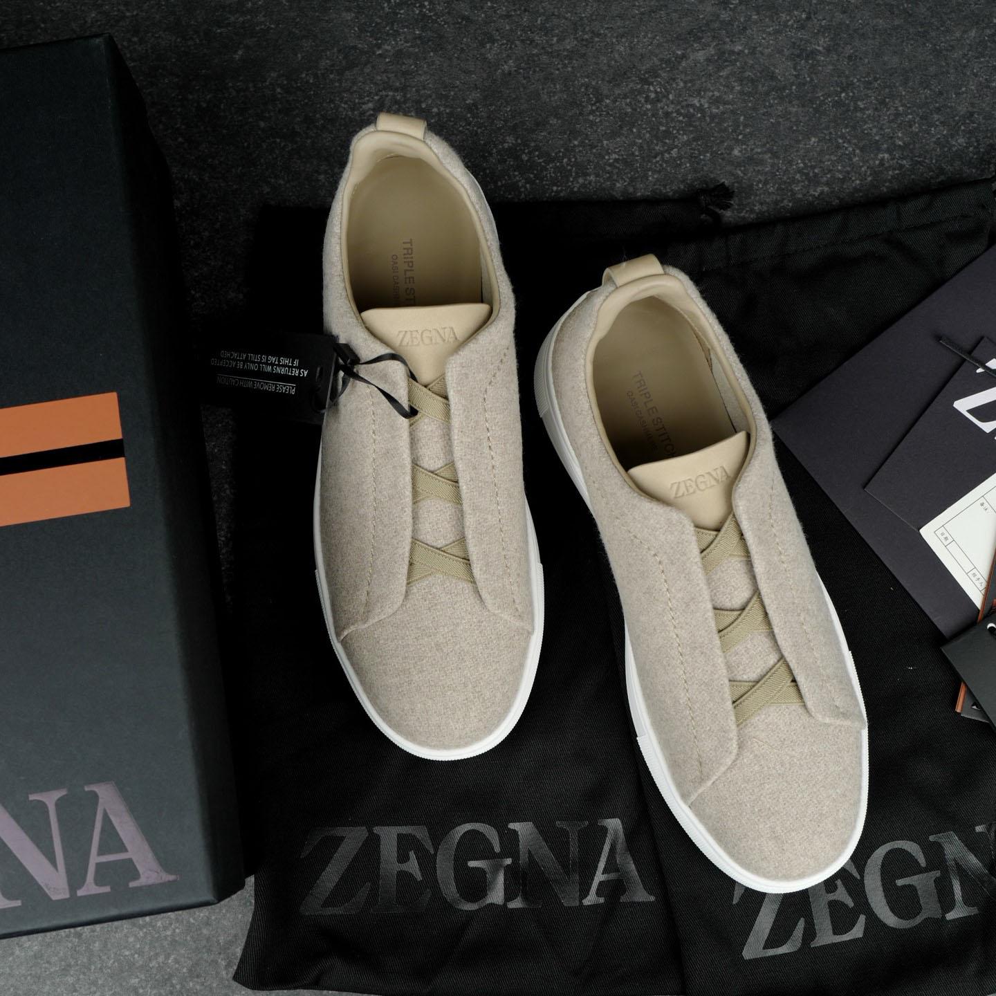 ZEGNA Light Taupe Triple Stitch™ Oasi Cashmere Sneakers - DesignerGu