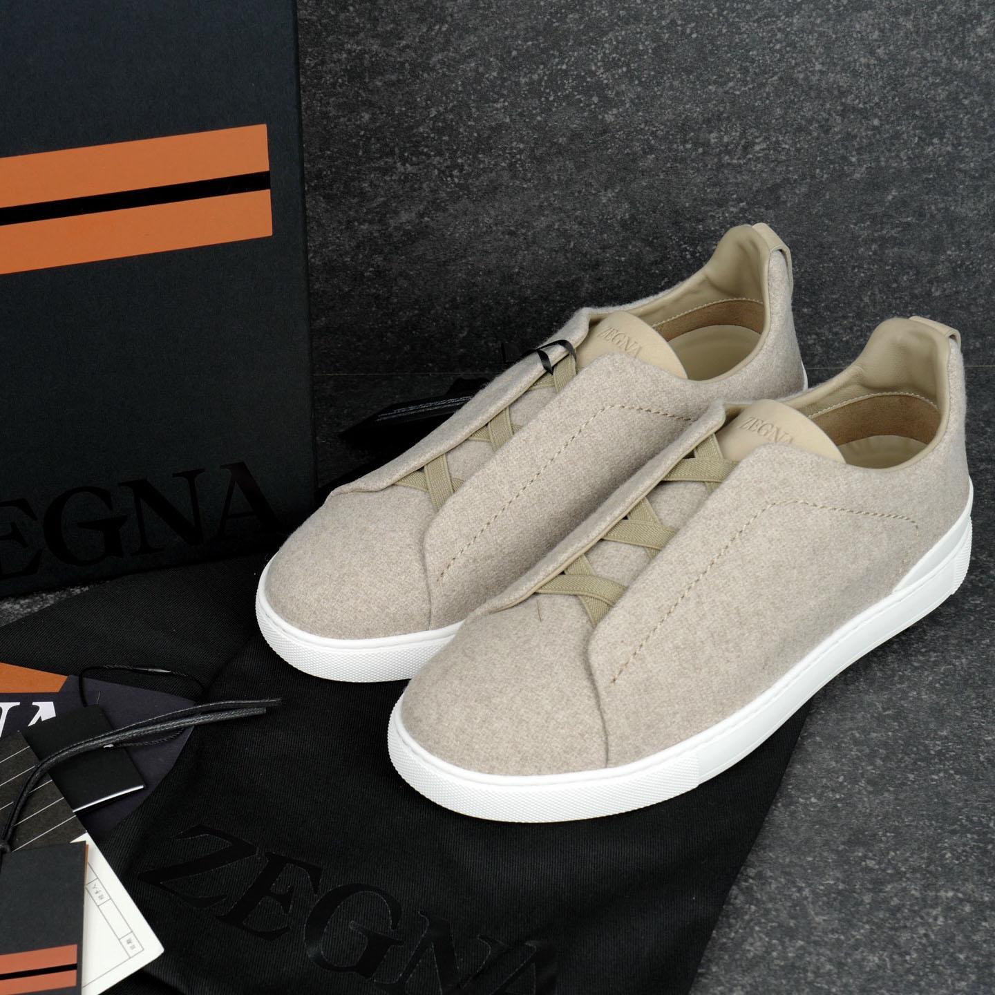 ZEGNA Light Taupe Triple Stitch™ Oasi Cashmere Sneakers - DesignerGu