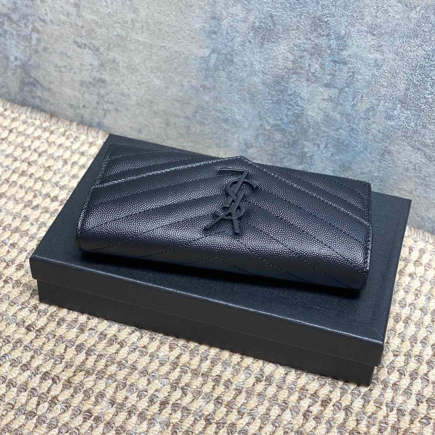 Saint Laurent Cassandre YSL Monogram Large Flap Wallet In Grained Leather - DesignerGu