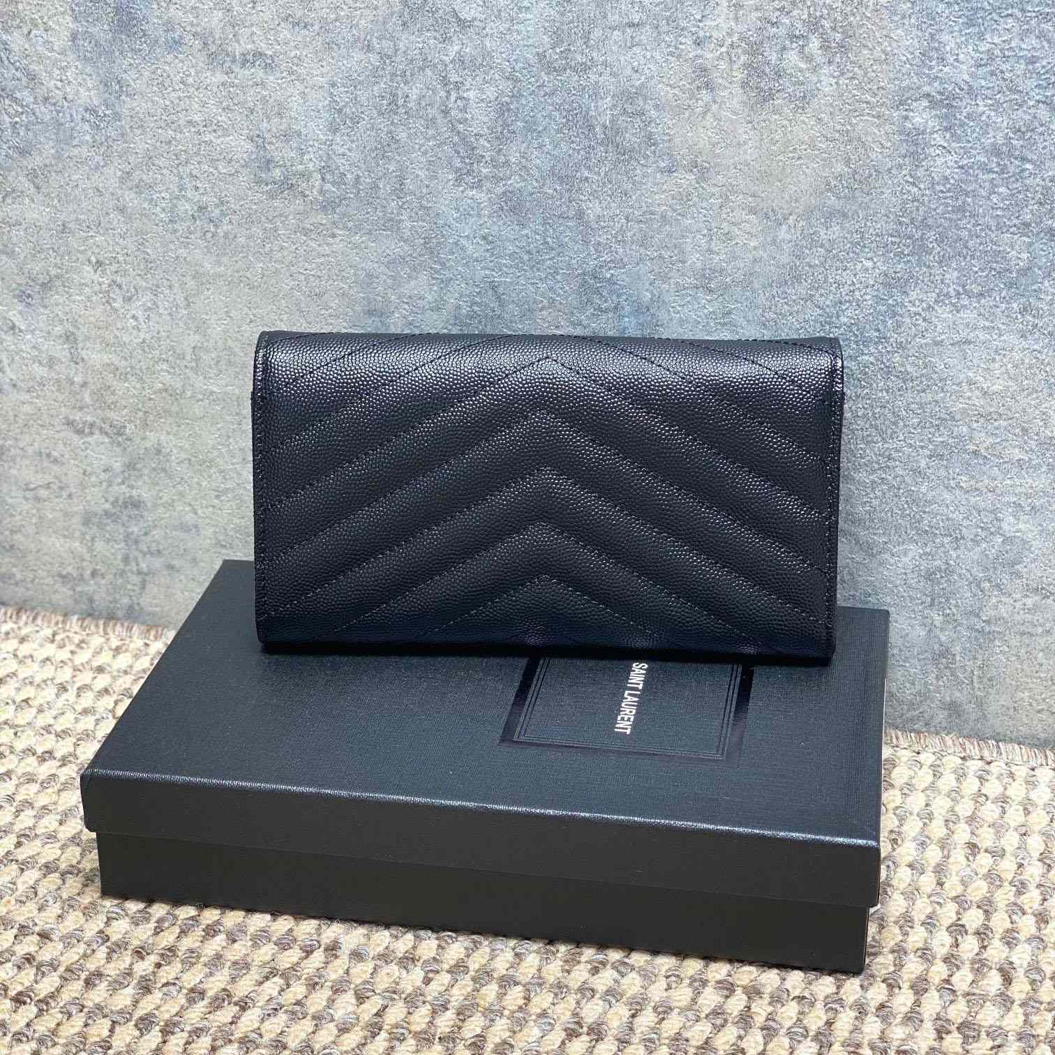 Saint Laurent Cassandre YSL Monogram Large Flap Wallet In Grained Leather - DesignerGu