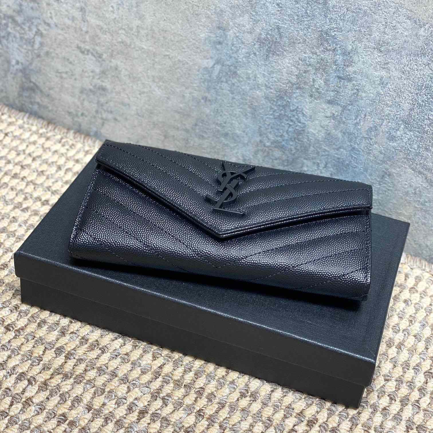 Saint Laurent Cassandre YSL Monogram Large Flap Wallet In Grained Leather - DesignerGu
