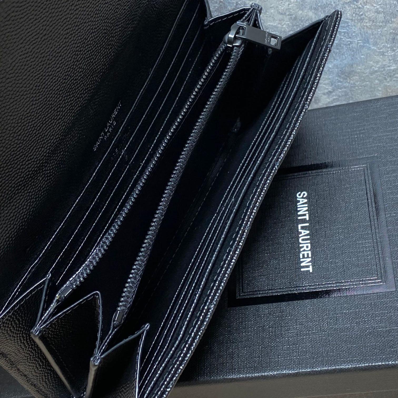 Saint Laurent Cassandre YSL Monogram Large Flap Wallet In Grained Leather - DesignerGu