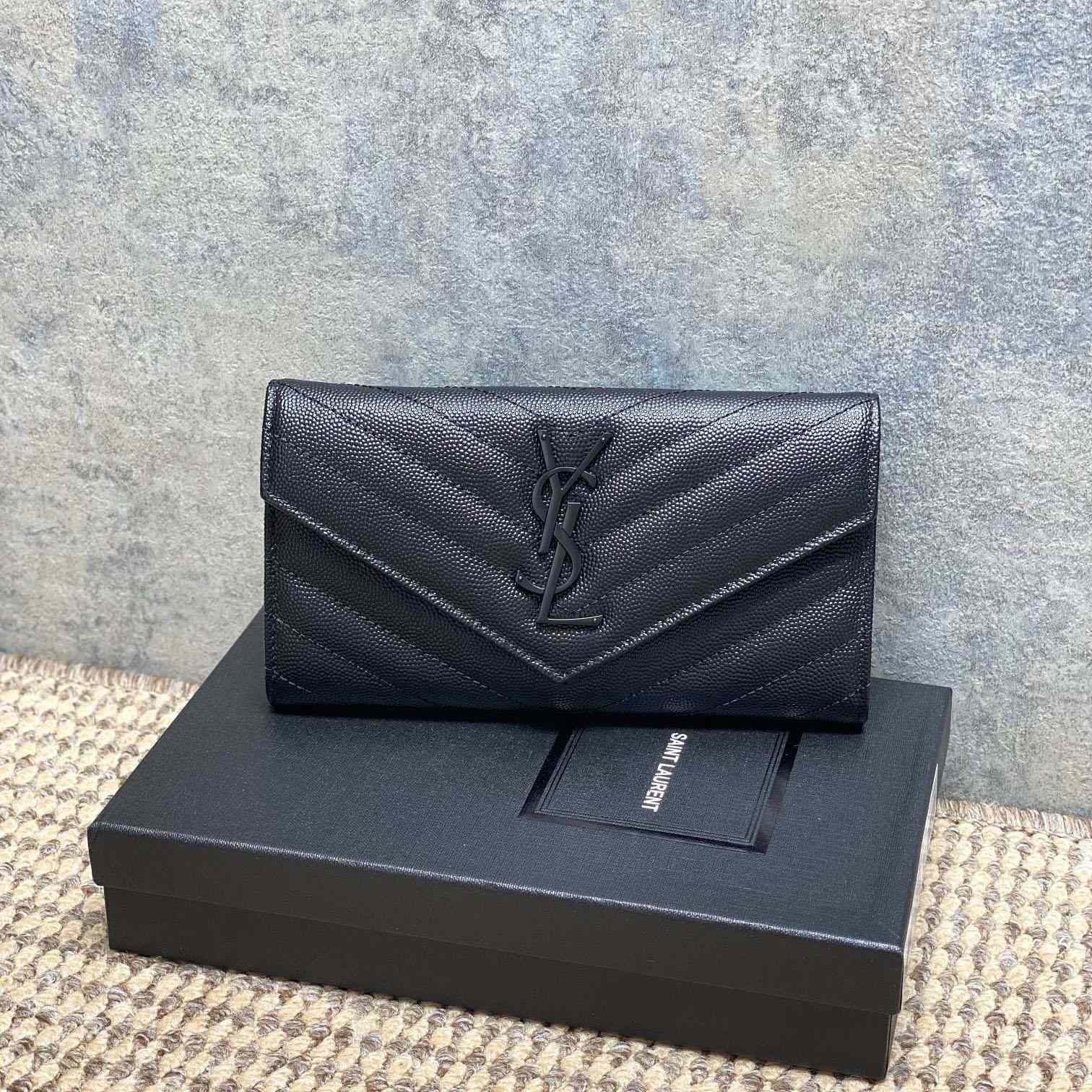 Saint Laurent Cassandre YSL Monogram Large Flap Wallet In Grained Leather - DesignerGu