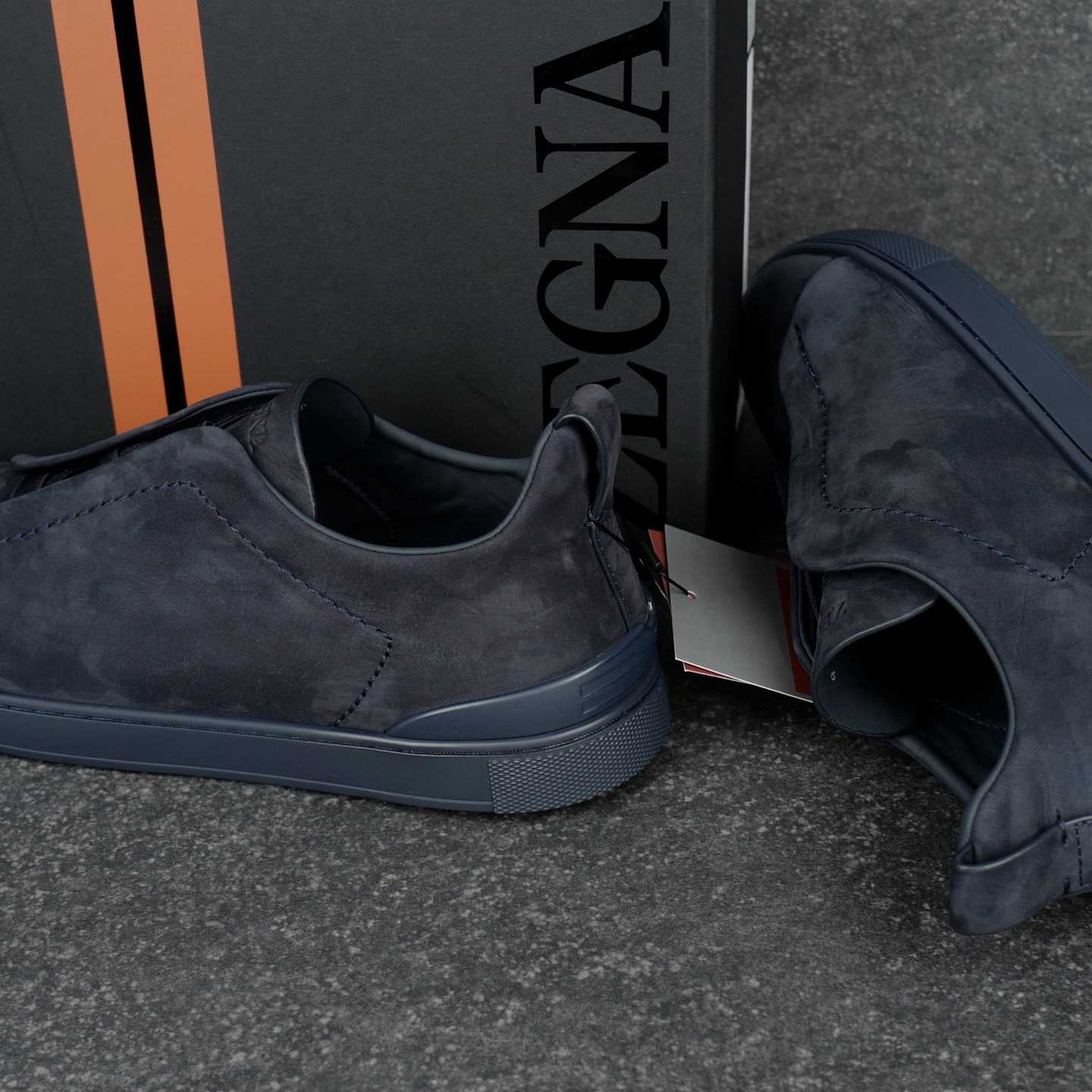 Zegna Navy Triple Stitch Sneakers - DesignerGu