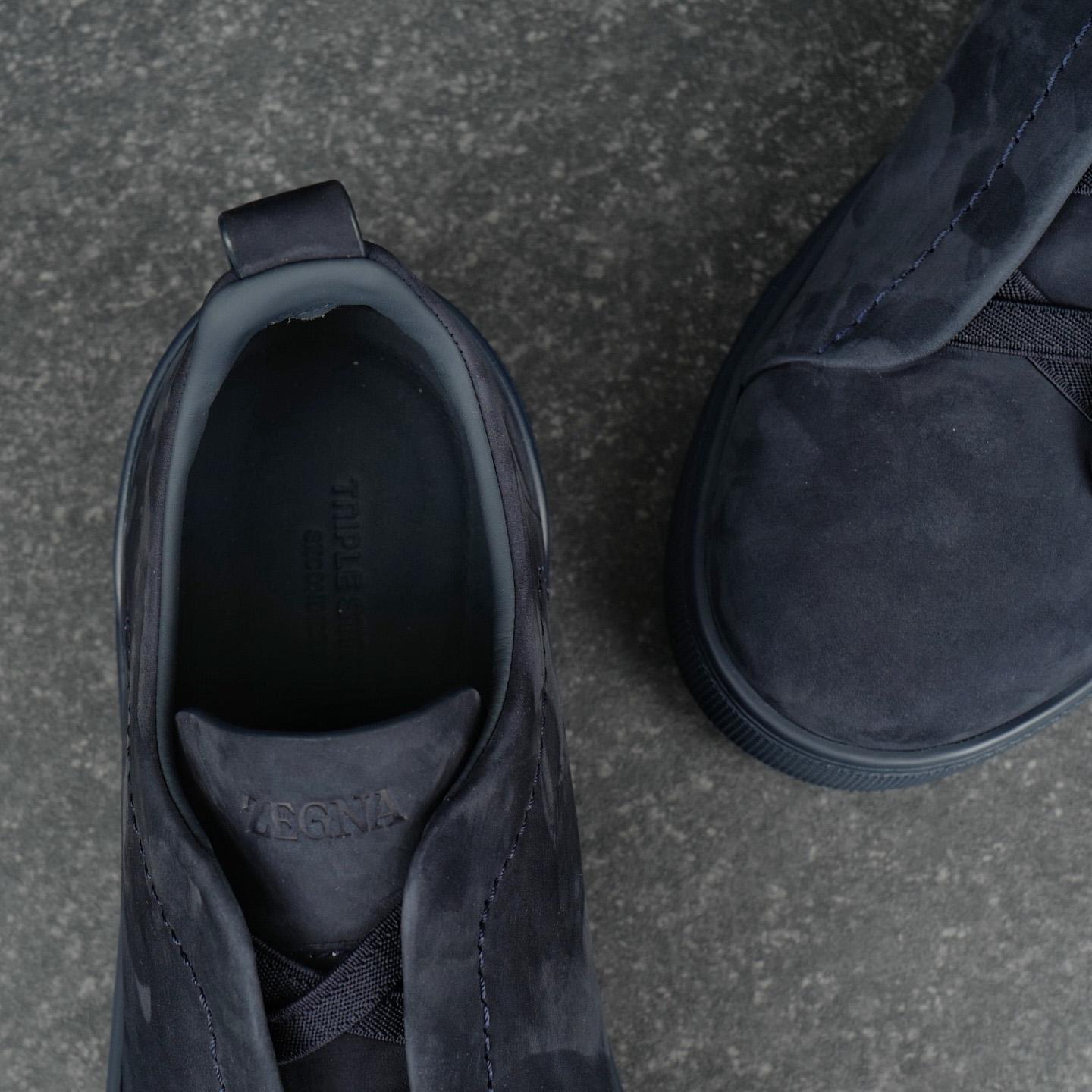 Zegna Navy Triple Stitch Sneakers - DesignerGu