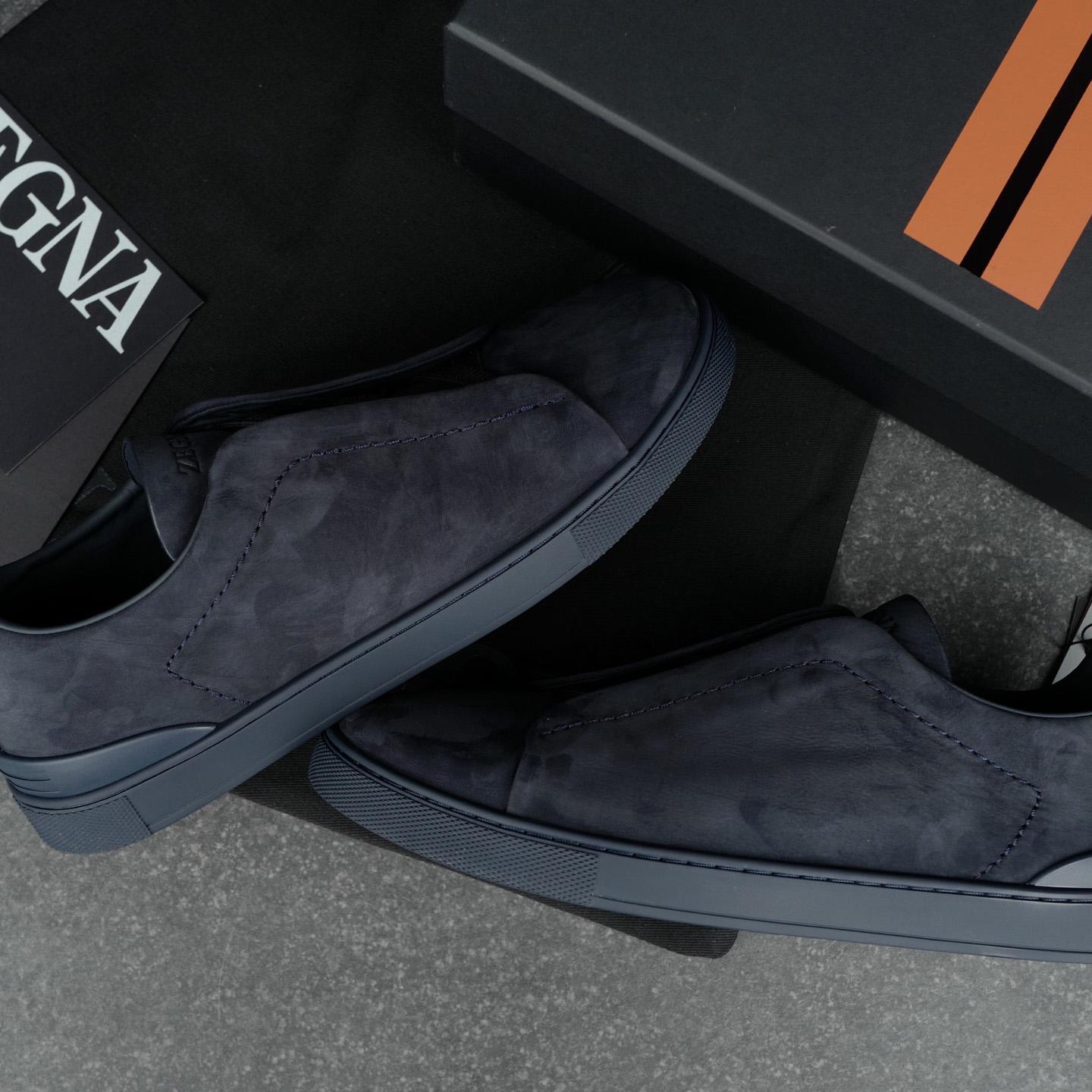 Zegna Navy Triple Stitch Sneakers - DesignerGu