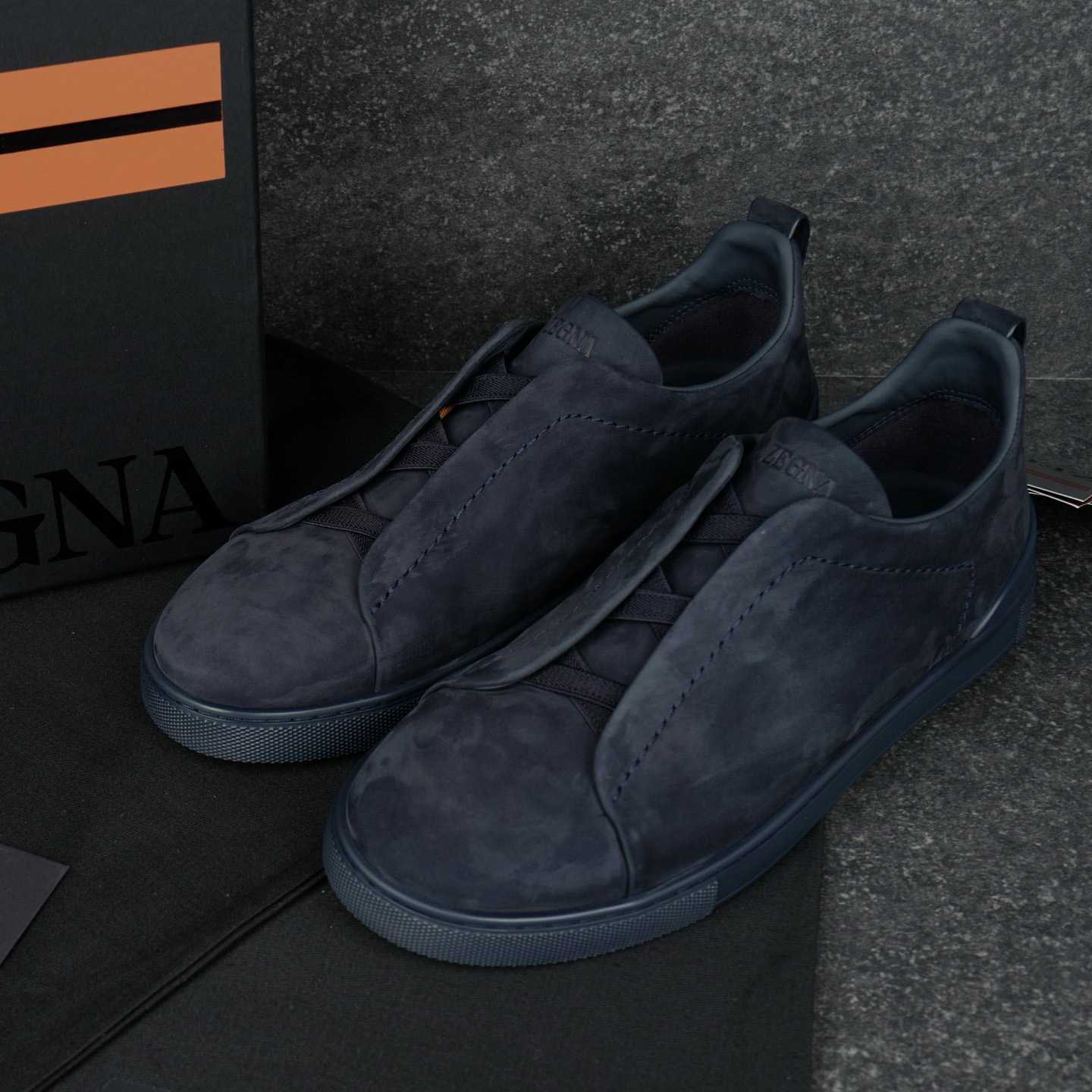 Zegna Navy Triple Stitch Sneakers - DesignerGu