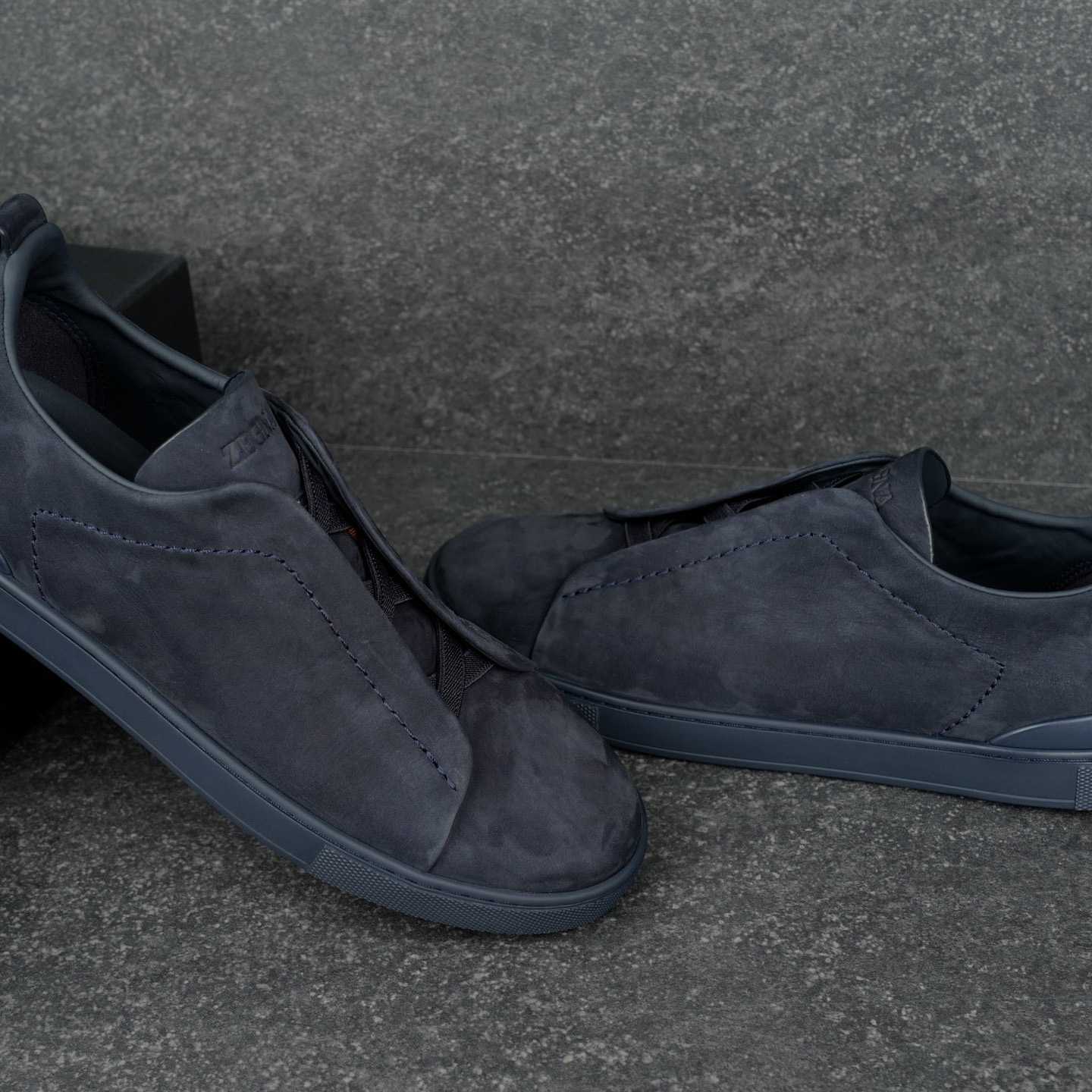 Zegna Navy Triple Stitch Sneakers - DesignerGu