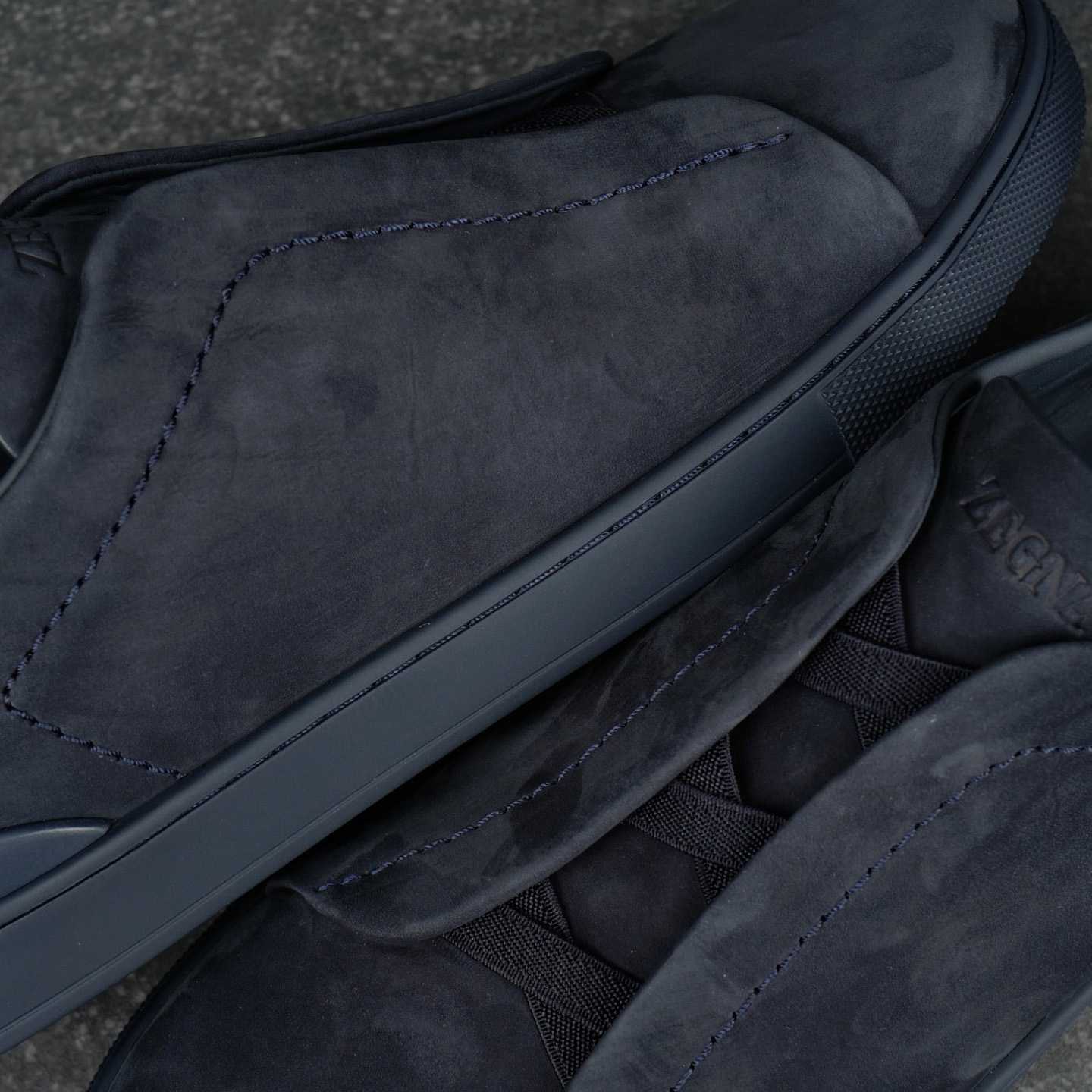 Zegna Navy Triple Stitch Sneakers - DesignerGu