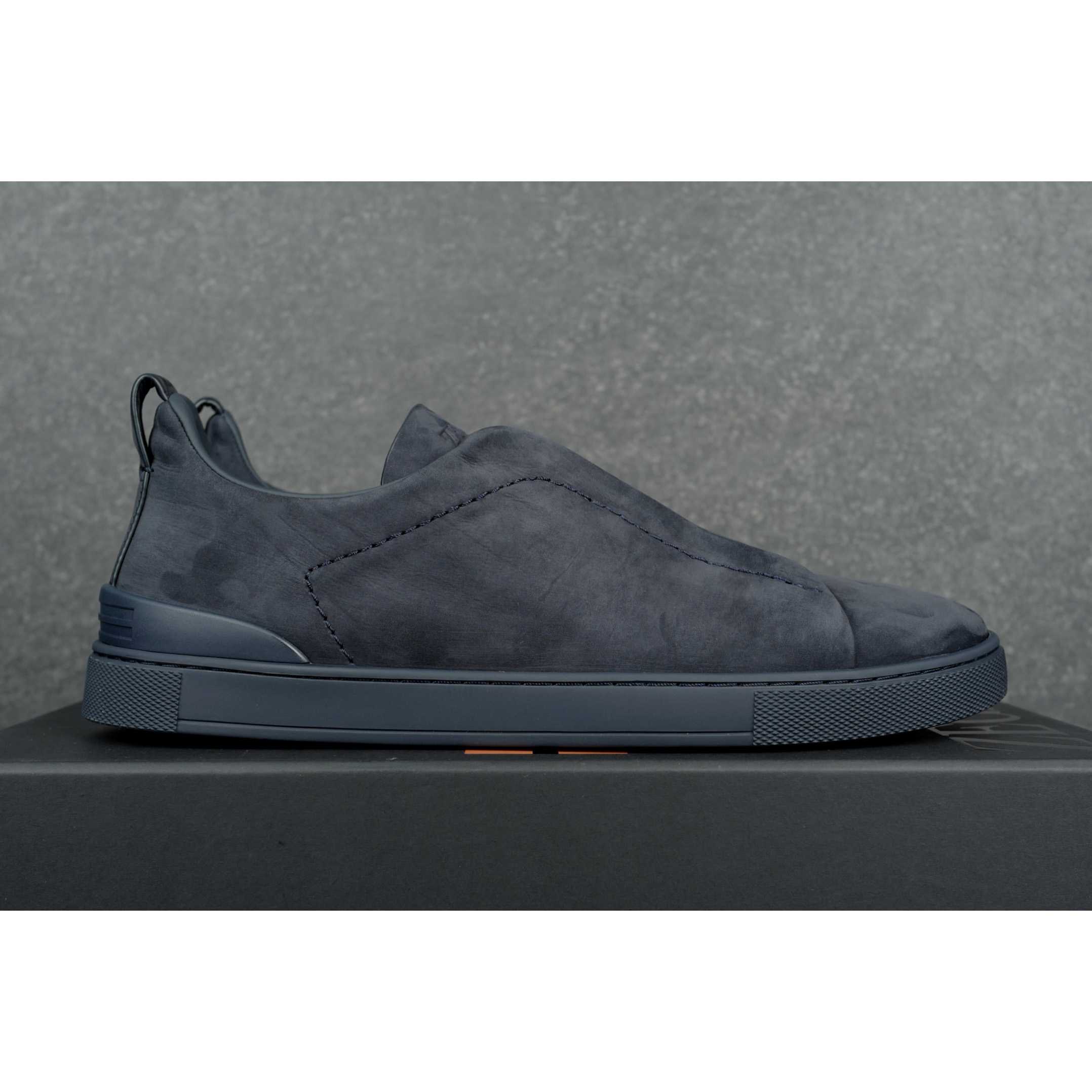 Zegna Navy Triple Stitch Sneakers - DesignerGu