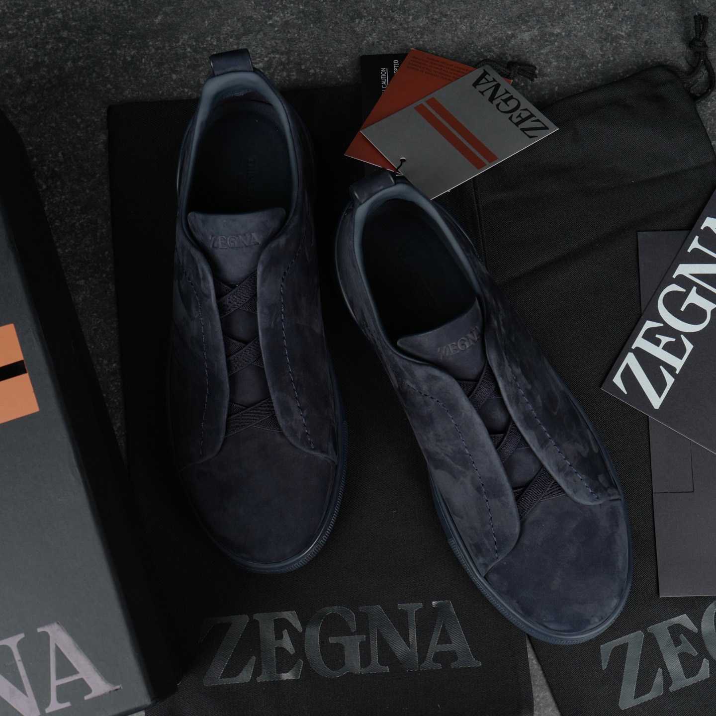 Zegna Navy Triple Stitch Sneakers - DesignerGu