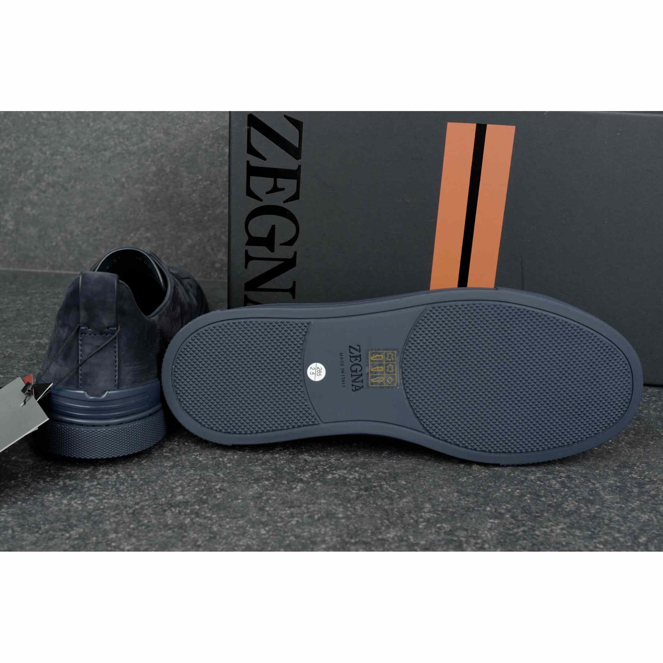 Zegna Navy Triple Stitch Sneakers - DesignerGu