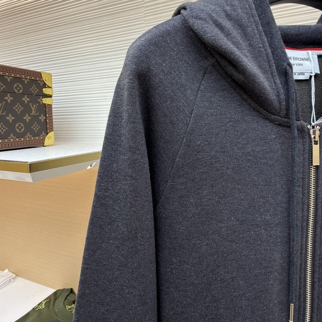 Thom Browne Classic Loopback 4-Bar Zip Up Hoodie - DesignerGu