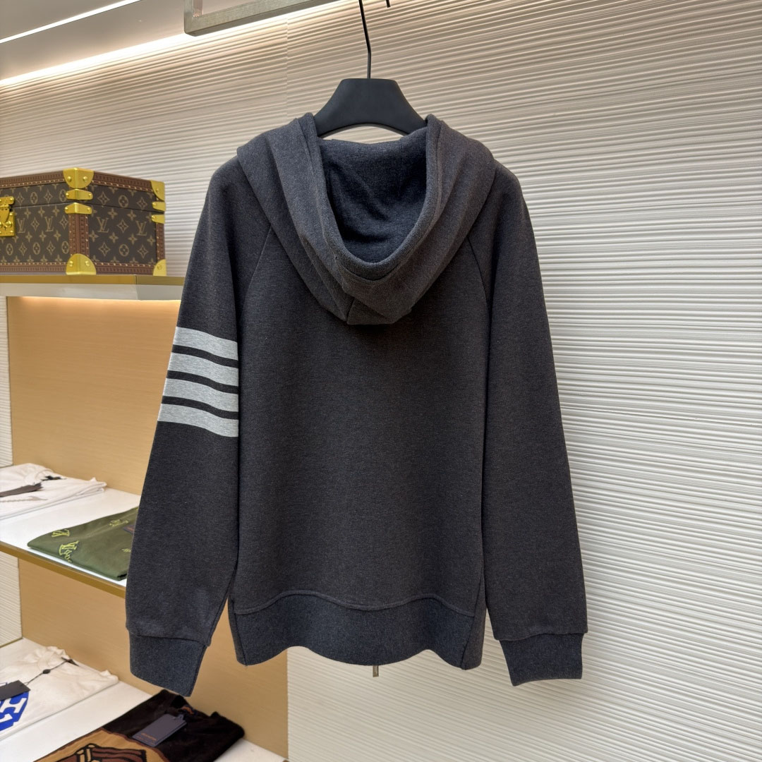 Thom Browne Classic Loopback 4-Bar Zip Up Hoodie - DesignerGu