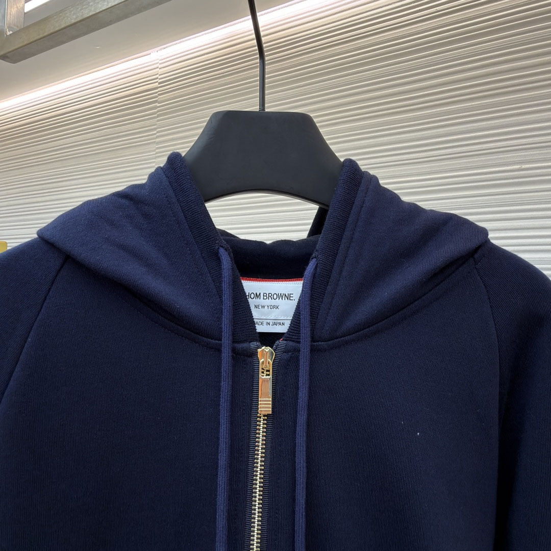 Thom Browne Classic Loopback 4-Bar Zip Up Hoodie - DesignerGu