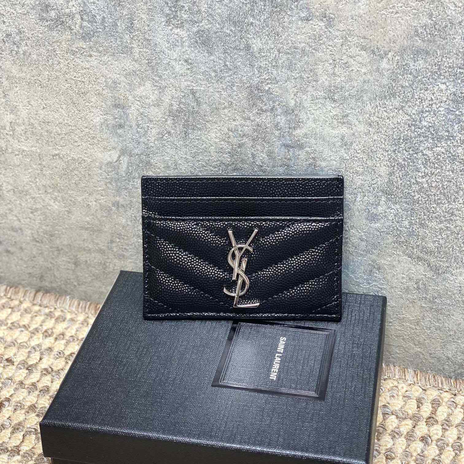 Saint Laurent Cassandre Matelasse Card Case In Grain Dde Poudre Leather - DesignerGu