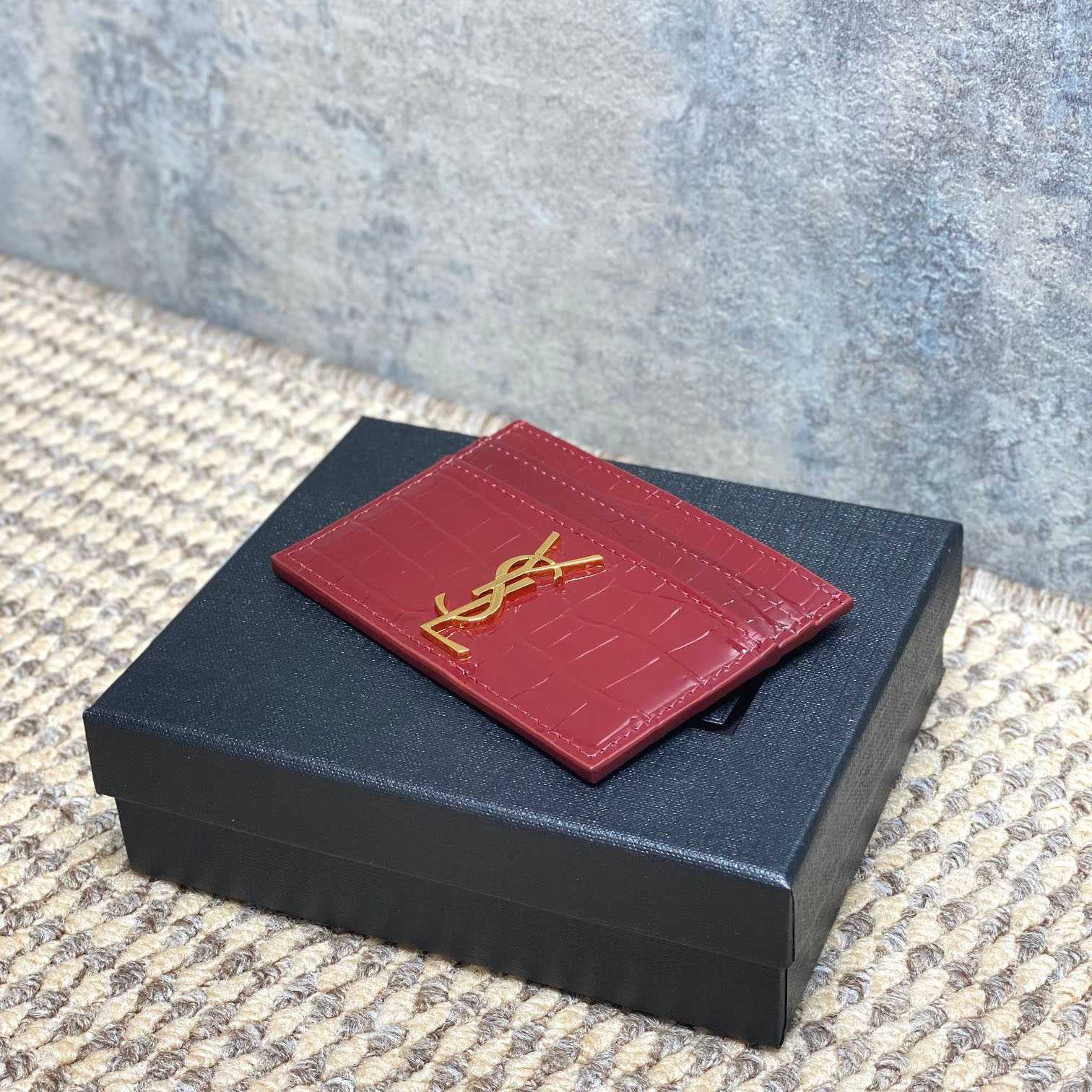Saint Laurent Cassandre Card Case In Crocodile-Embossed Shiny Leather - DesignerGu