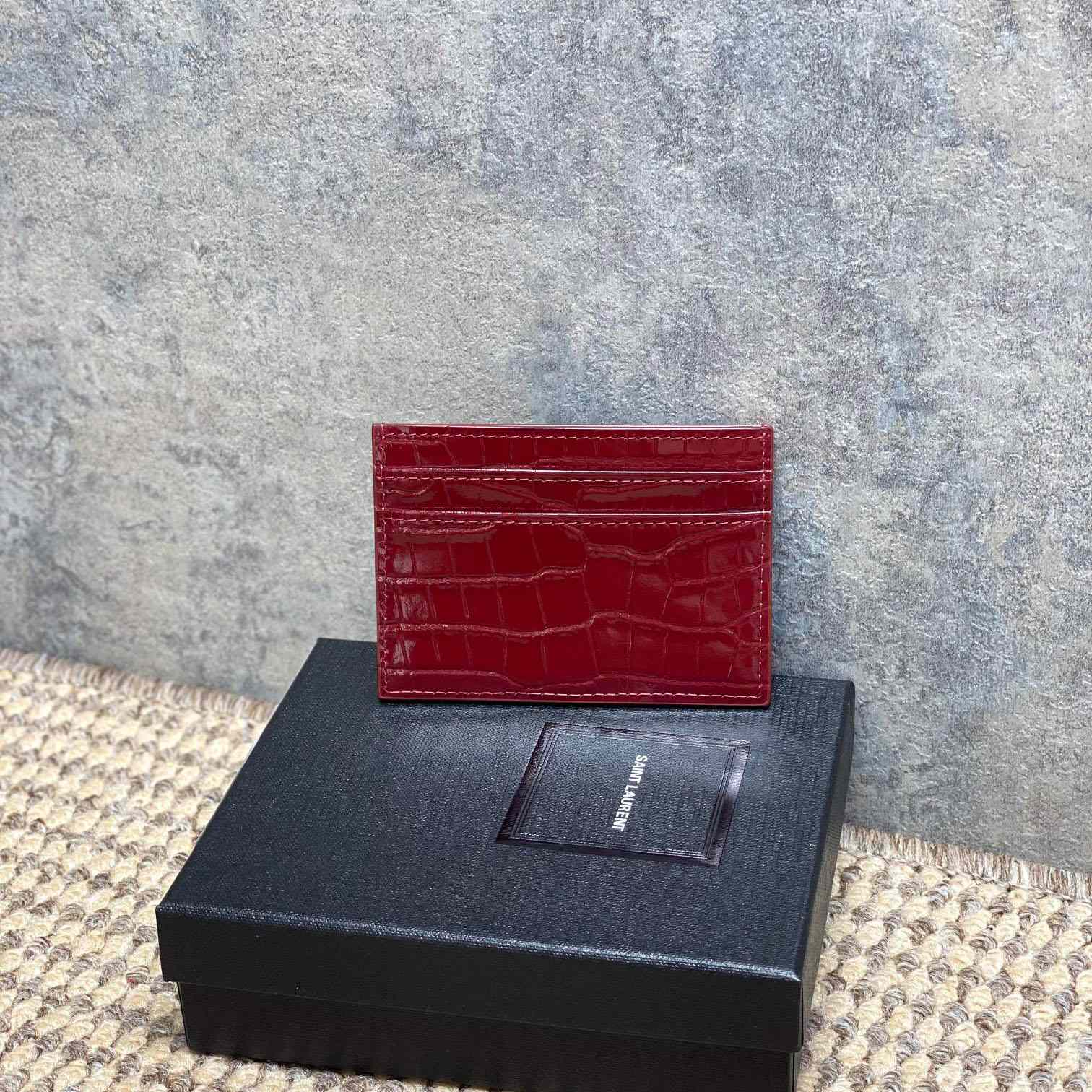 Saint Laurent Cassandre Card Case In Crocodile-Embossed Shiny Leather - DesignerGu