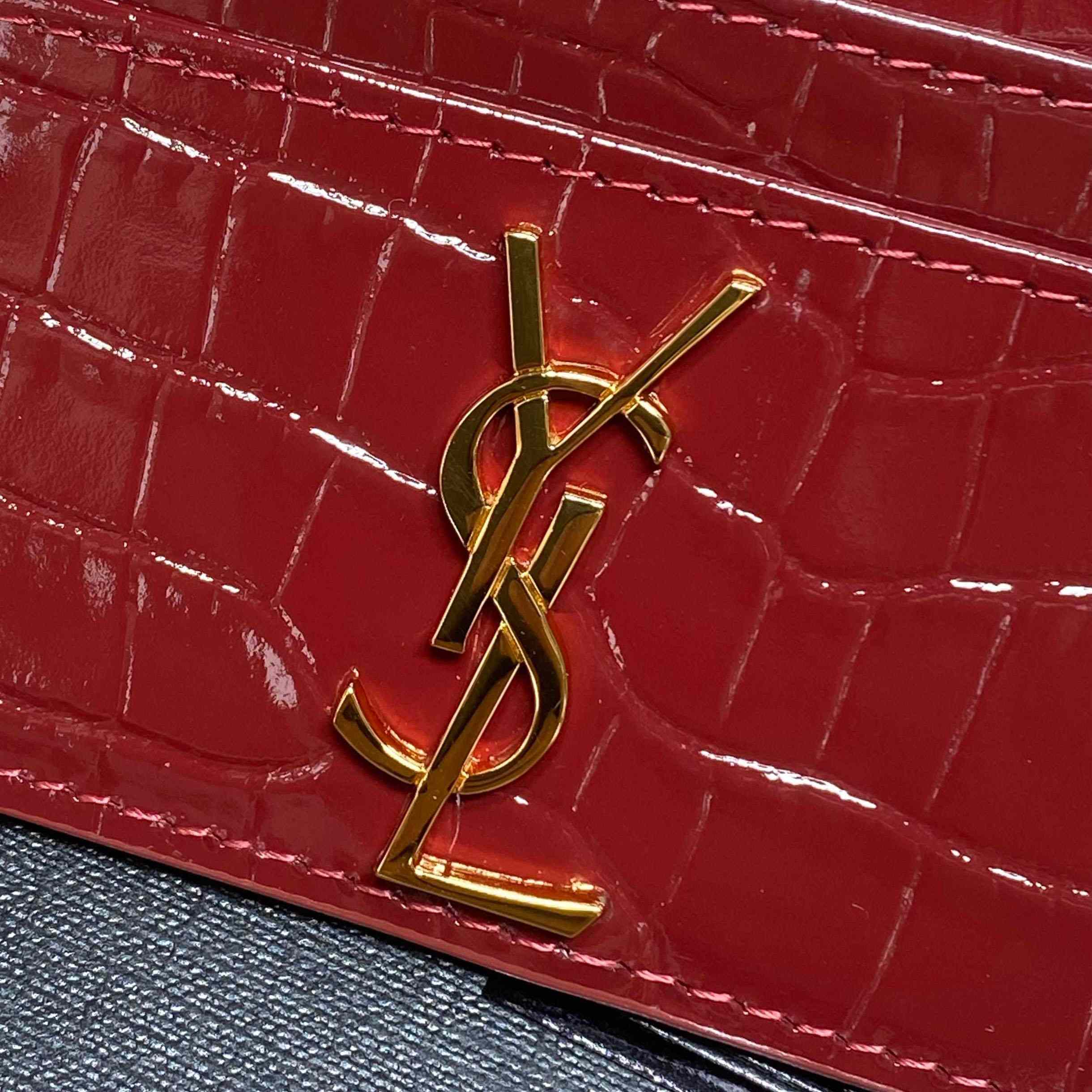 Saint Laurent Cassandre Card Case In Crocodile-Embossed Shiny Leather - DesignerGu