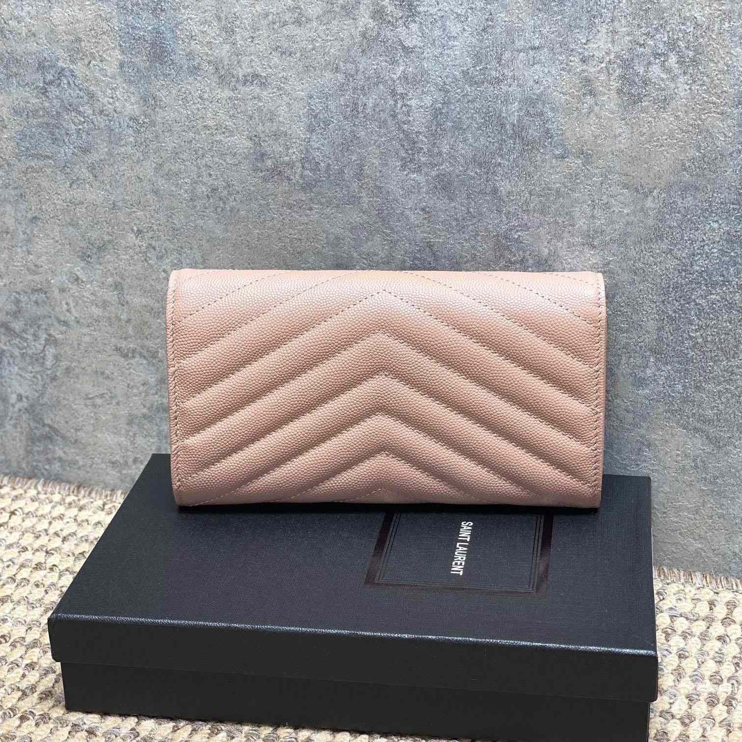 Saint Laurent Cassandre YSL Monogram Large Flap Wallet In Grained Leather - DesignerGu
