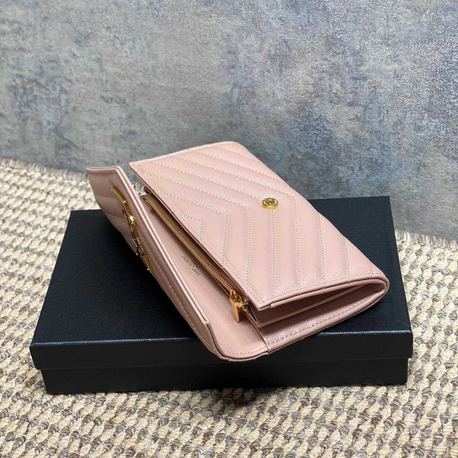 Saint Laurent Cassandre YSL Monogram Large Flap Wallet In Grained Leather - DesignerGu