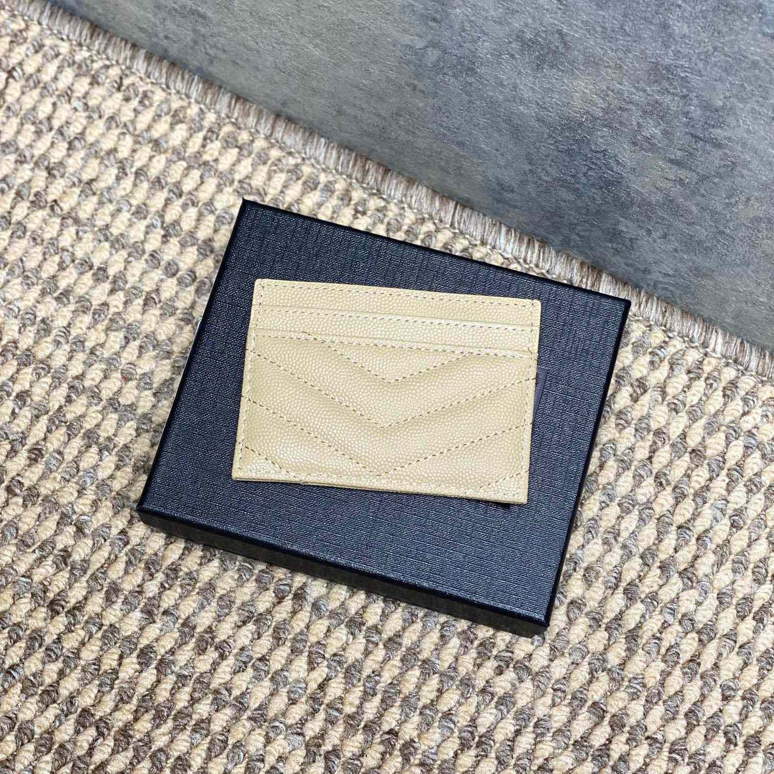 Saint Laurent Cassandre Matelasse Card Case In Grain Dde Poudre Leather - DesignerGu