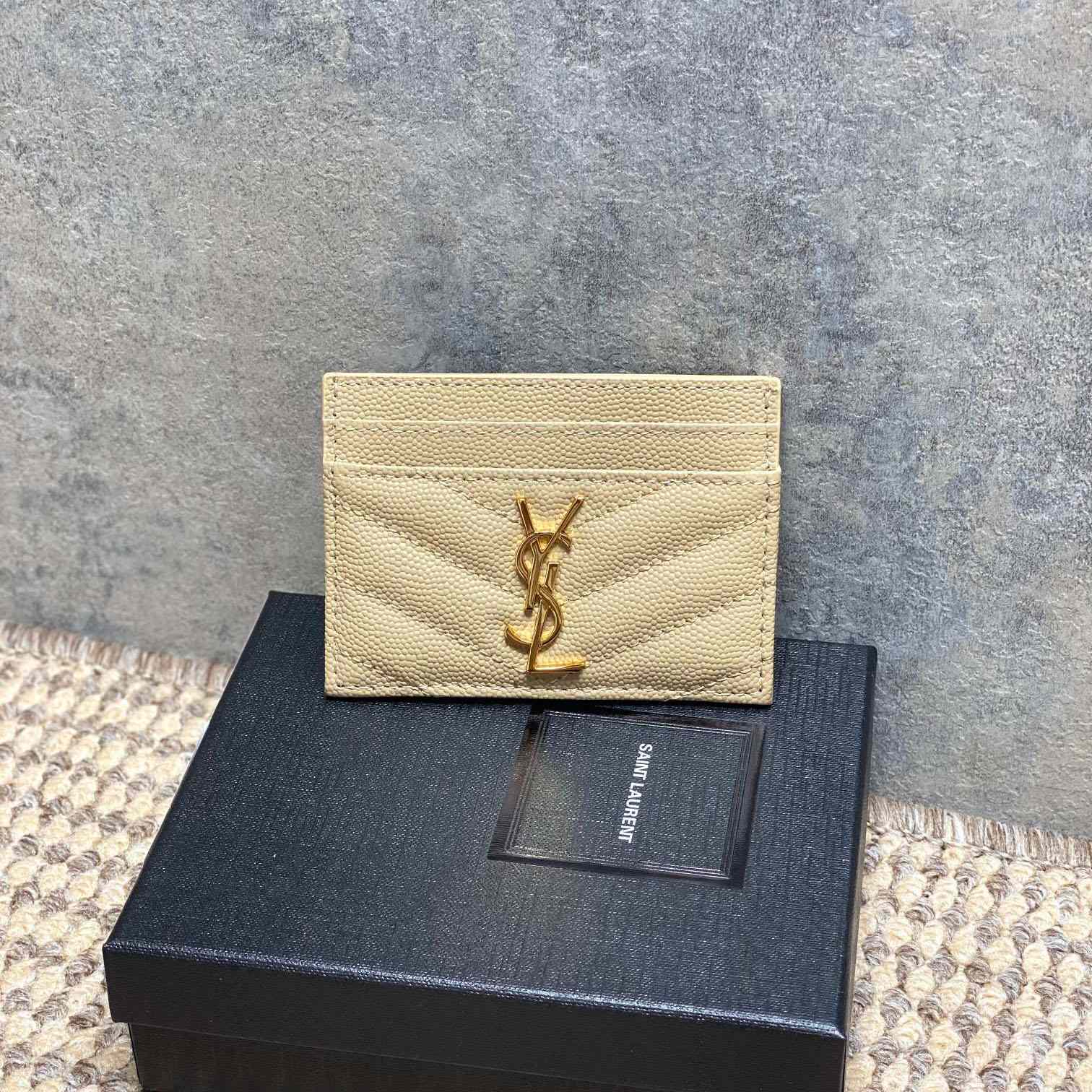 Saint Laurent Cassandre Matelasse Card Case In Grain Dde Poudre Leather - DesignerGu