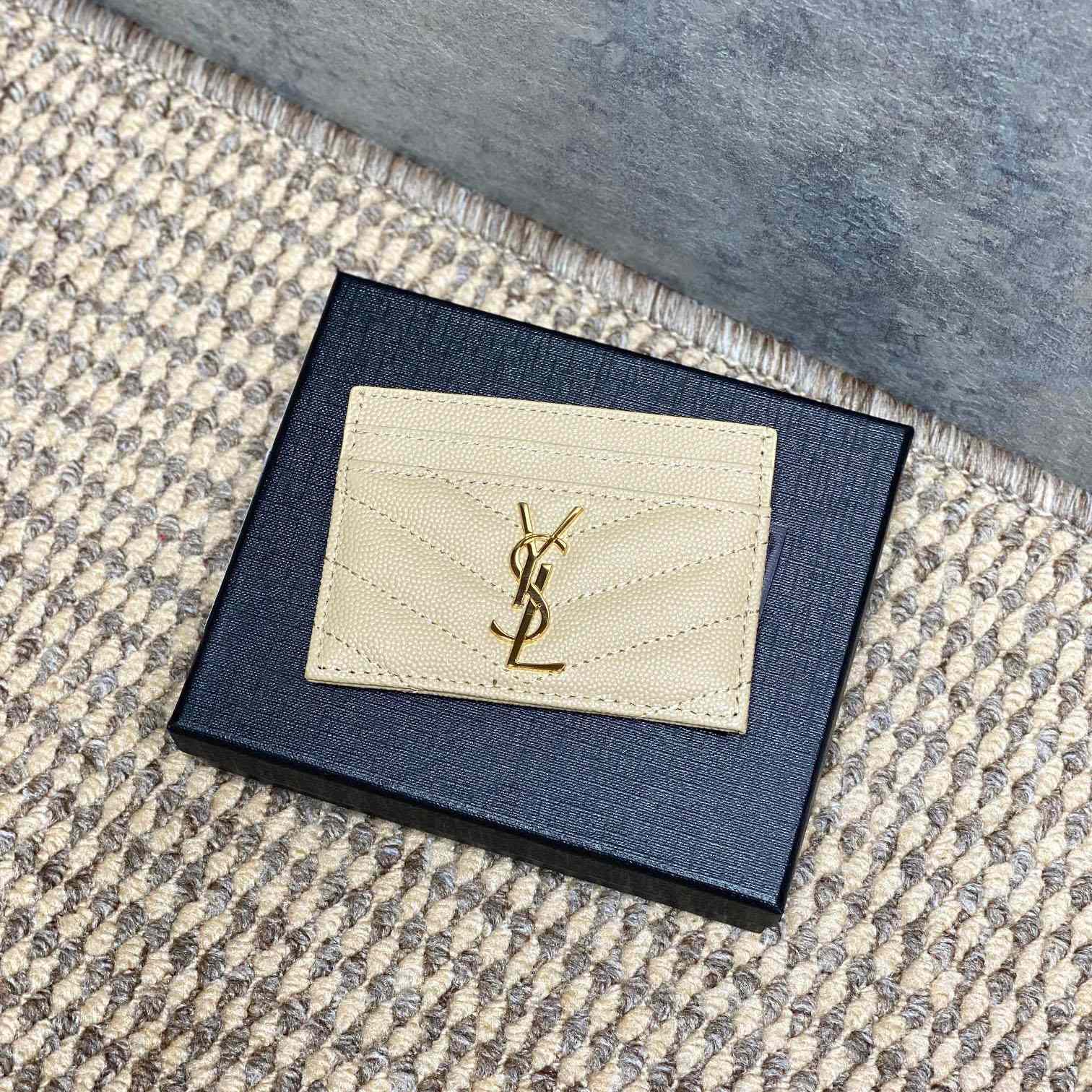 Saint Laurent Cassandre Matelasse Card Case In Grain Dde Poudre Leather - DesignerGu