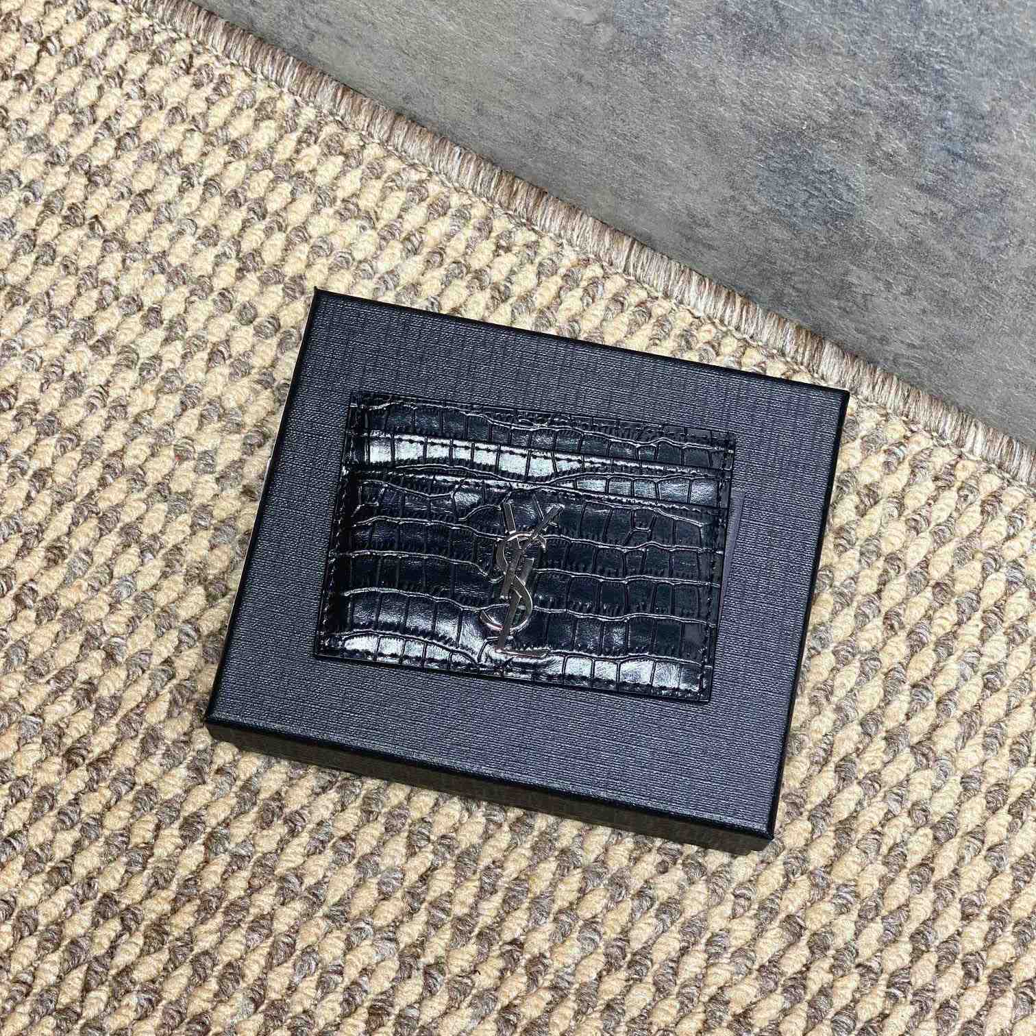 Saint Laurent Cassandre Card Case In Crocodile-Embossed Shiny Leather - DesignerGu