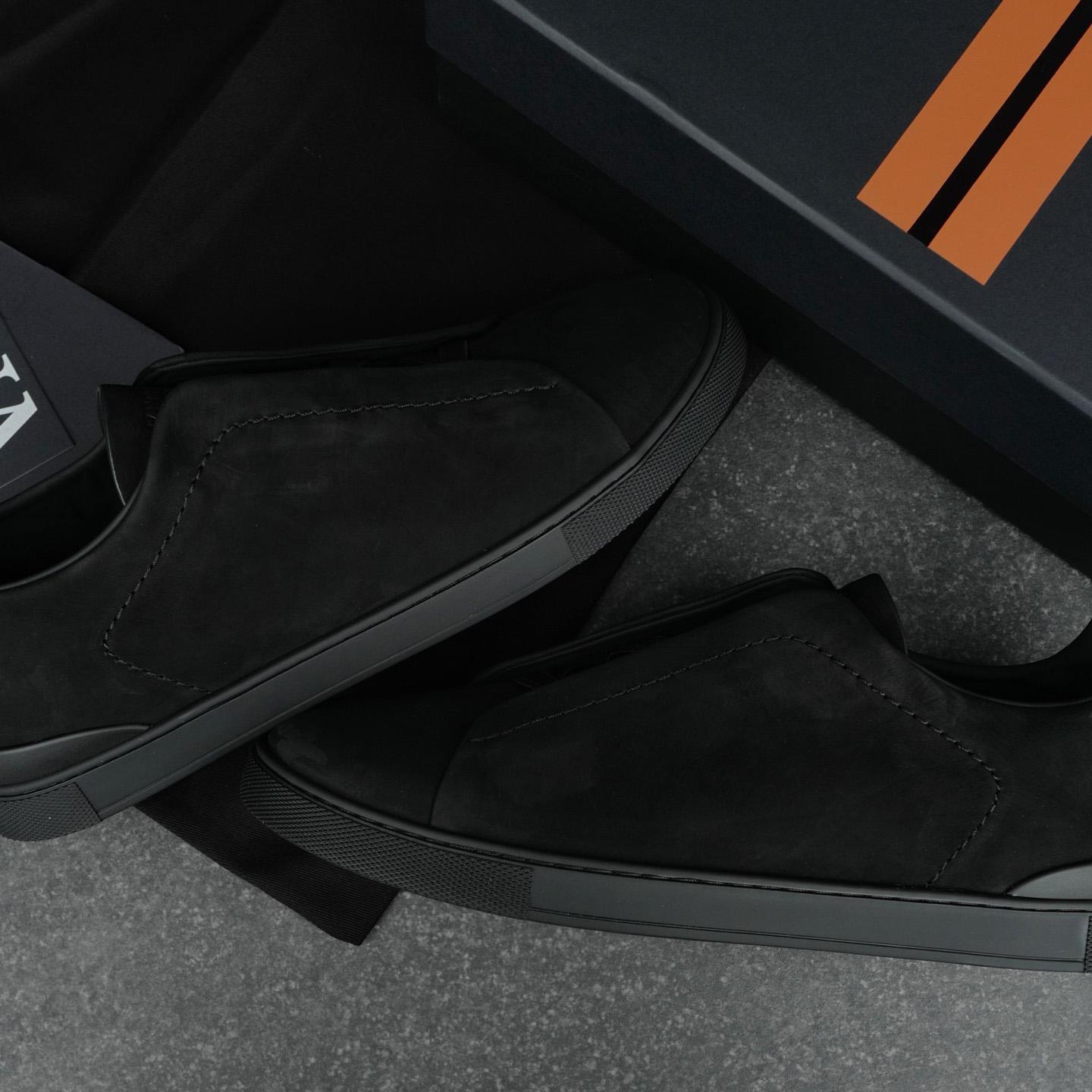 Zegna Black Triple Stitch™ SECONDSKIN Sneakers - DesignerGu