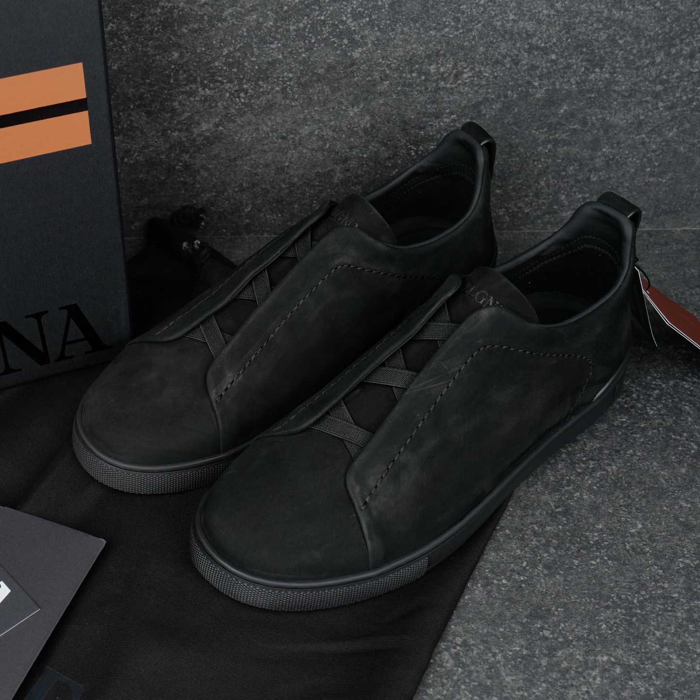 Zegna Black Triple Stitch™ SECONDSKIN Sneakers - DesignerGu