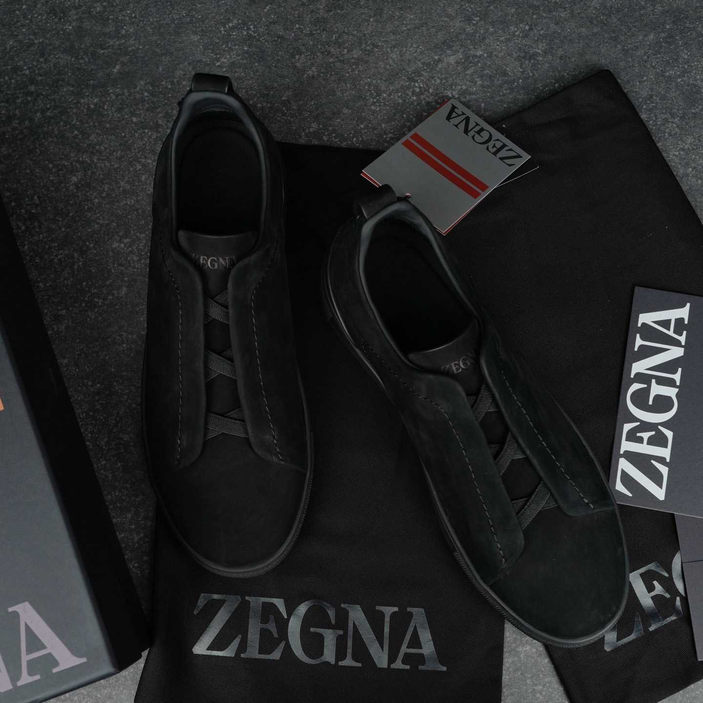 Zegna Black Triple Stitch™ SECONDSKIN Sneakers - DesignerGu