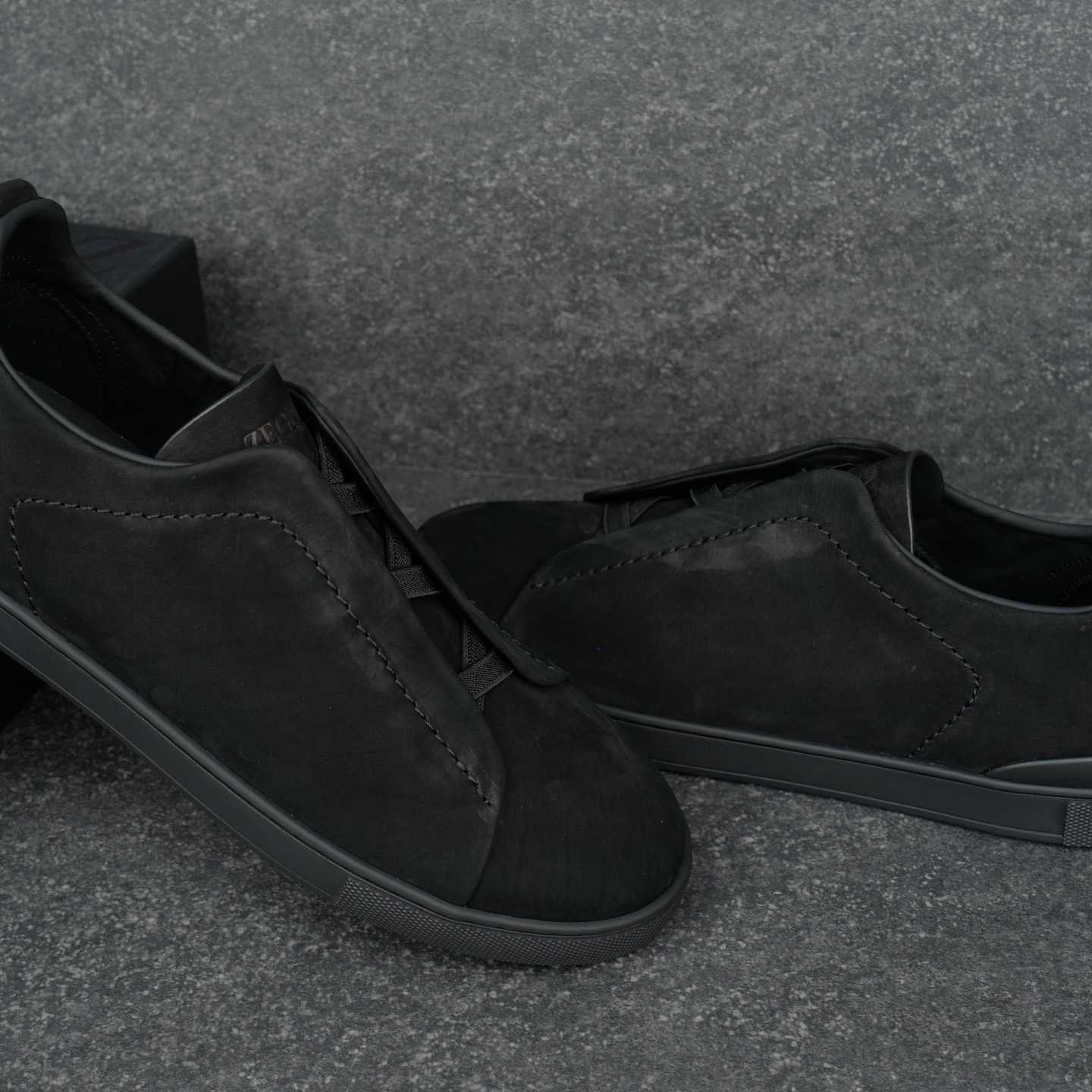 Zegna Black Triple Stitch™ SECONDSKIN Sneakers - DesignerGu