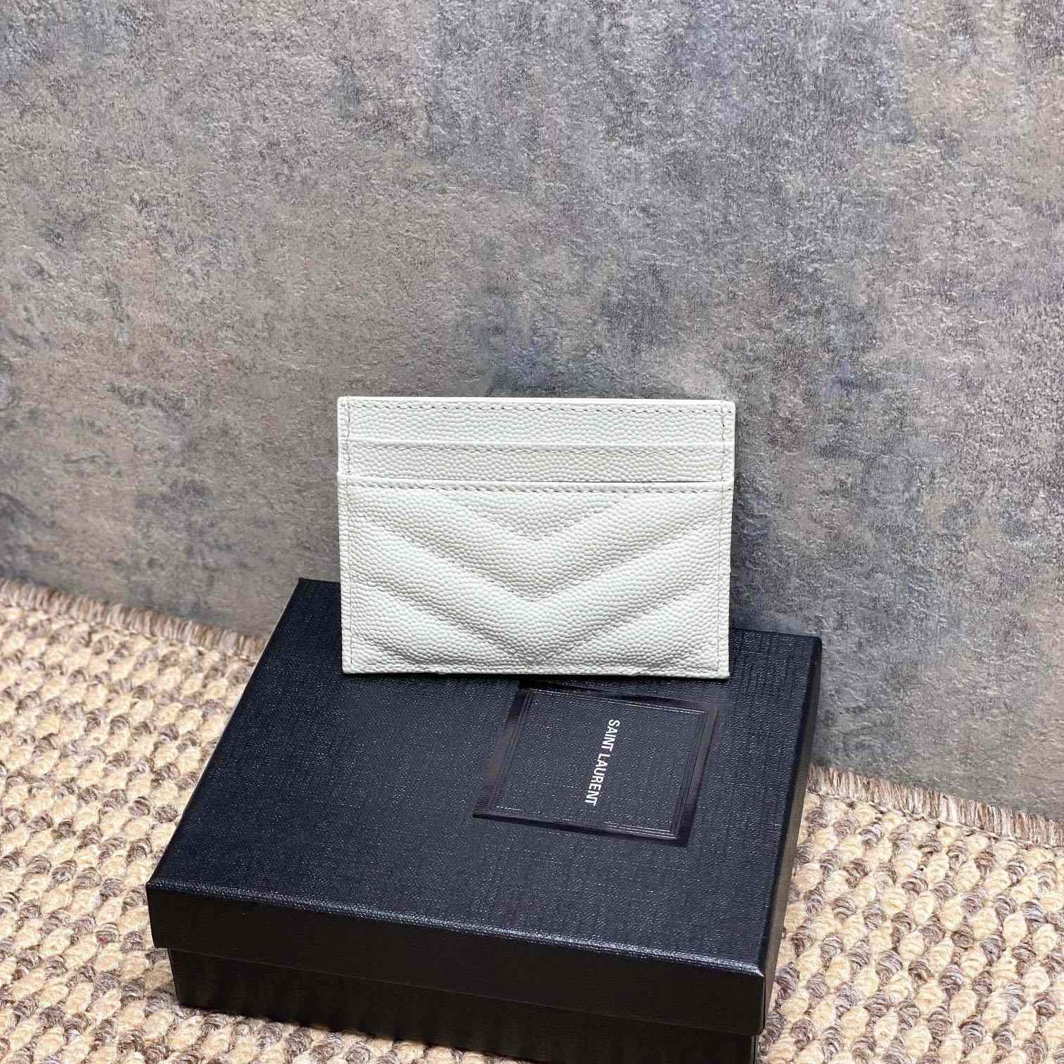 Saint Laurent Cassandre Matelasse Card Case In Grain Dde Poudre Leather - DesignerGu
