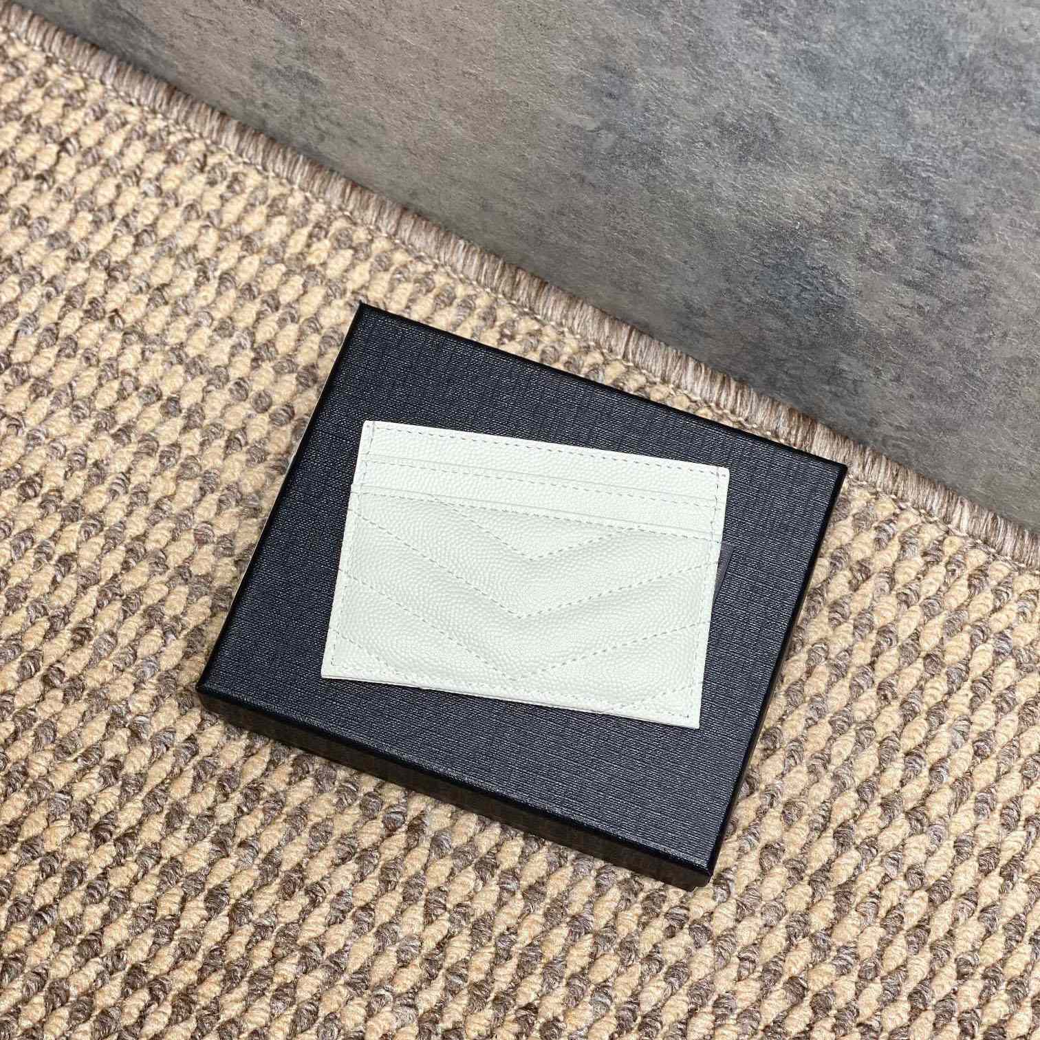 Saint Laurent Cassandre Matelasse Card Case In Grain Dde Poudre Leather - DesignerGu