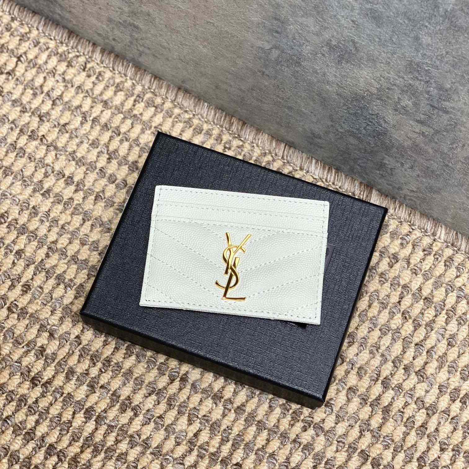 Saint Laurent Cassandre Matelasse Card Case In Grain Dde Poudre Leather - DesignerGu